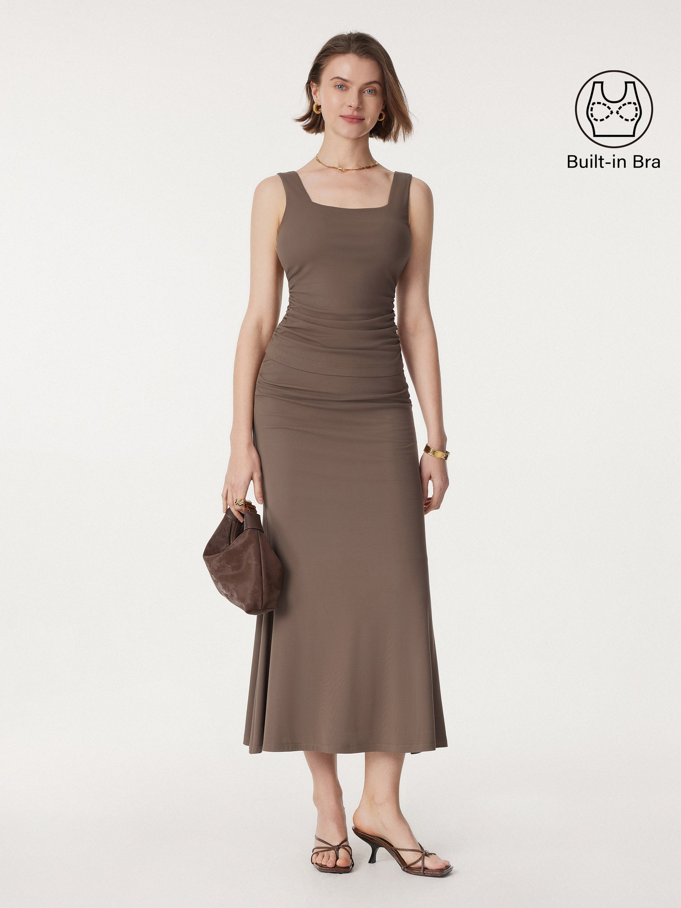 Airy Square Neck Side Ruched Brami Tank