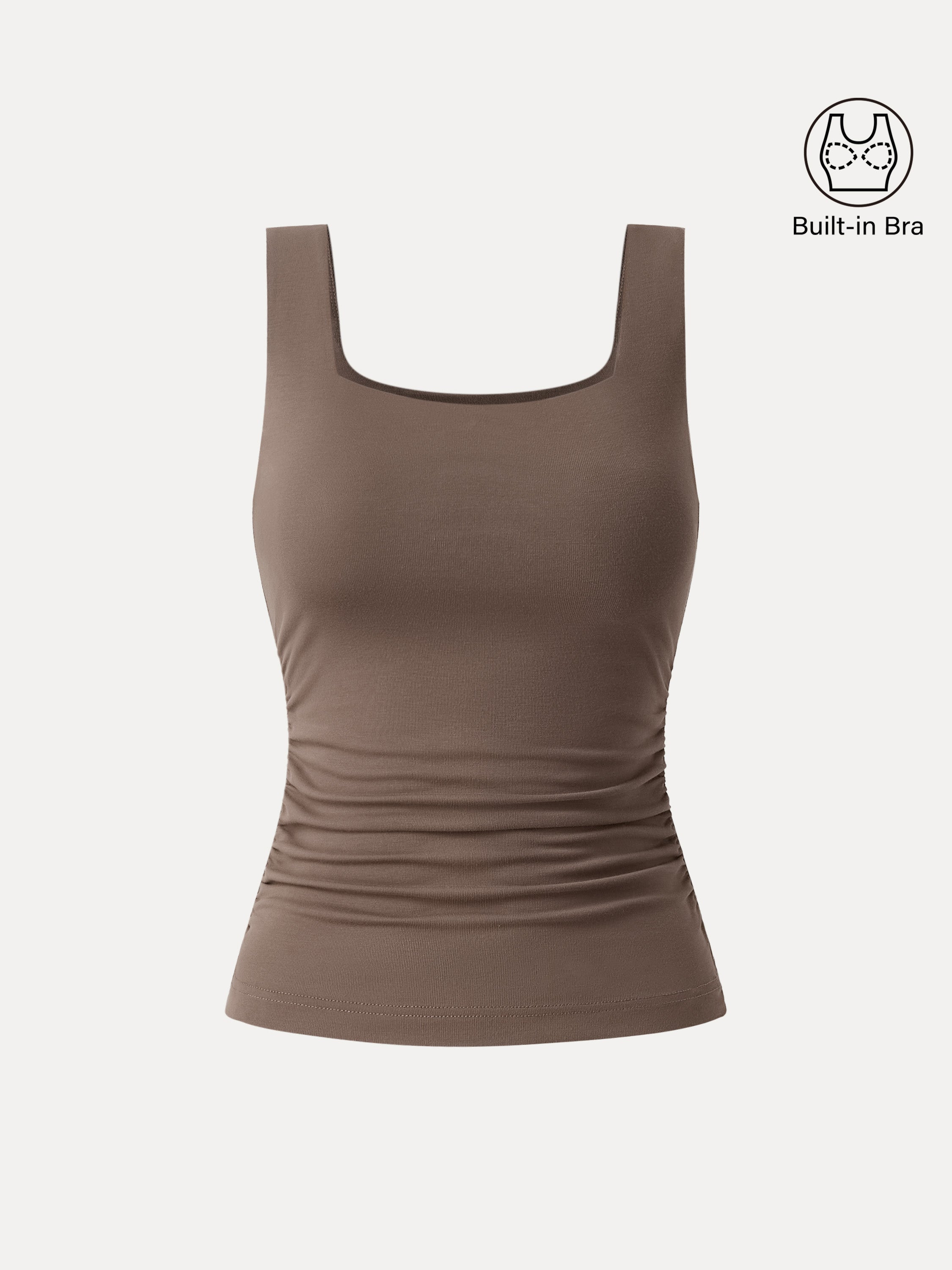 Airy Square Neck Side Ruched Brami Tank