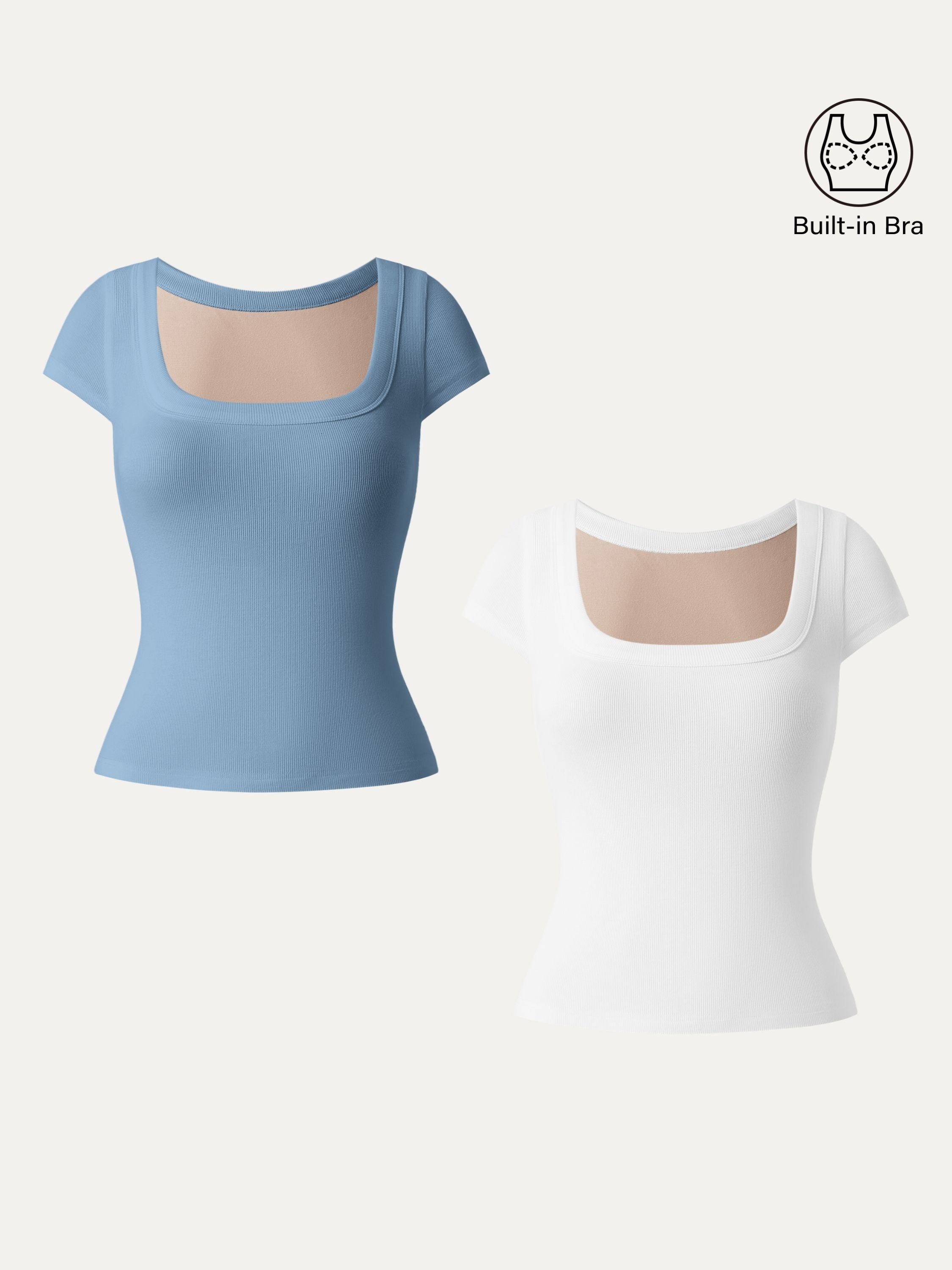 2Pcs Set Stretch Cotton Square Neck Cap Sleeve Brami