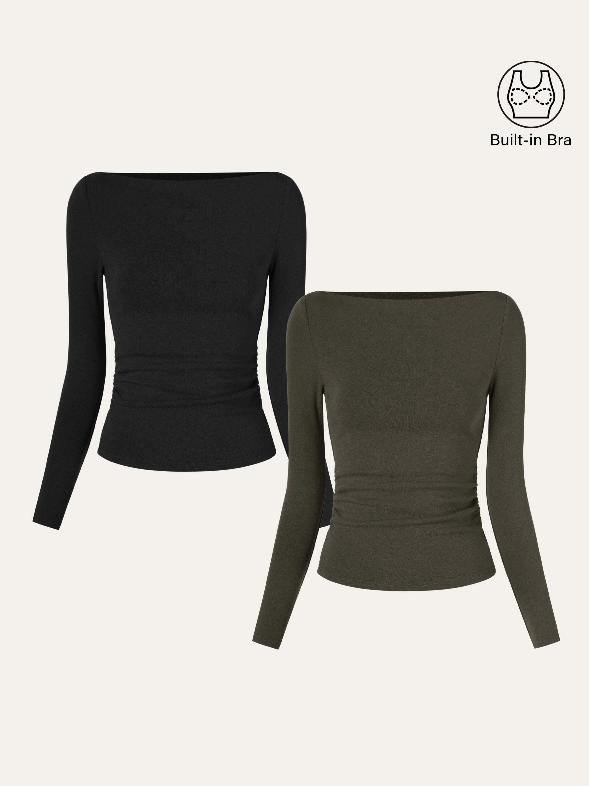 2Pcs Set Modern Side Ruched Boatneck Brami Top