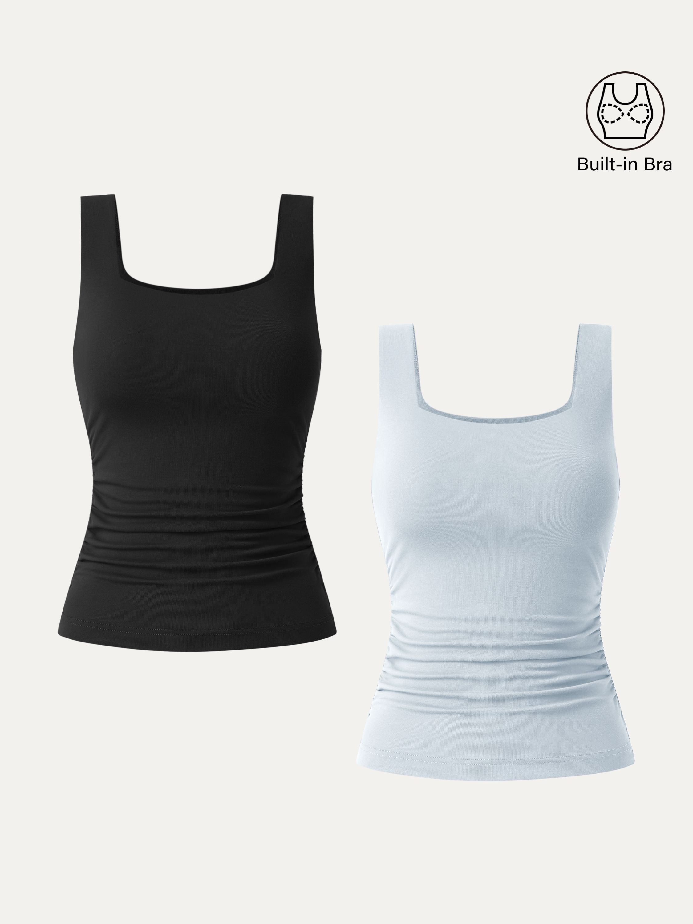Airy Square Neck Side Ruched Brami Tank
