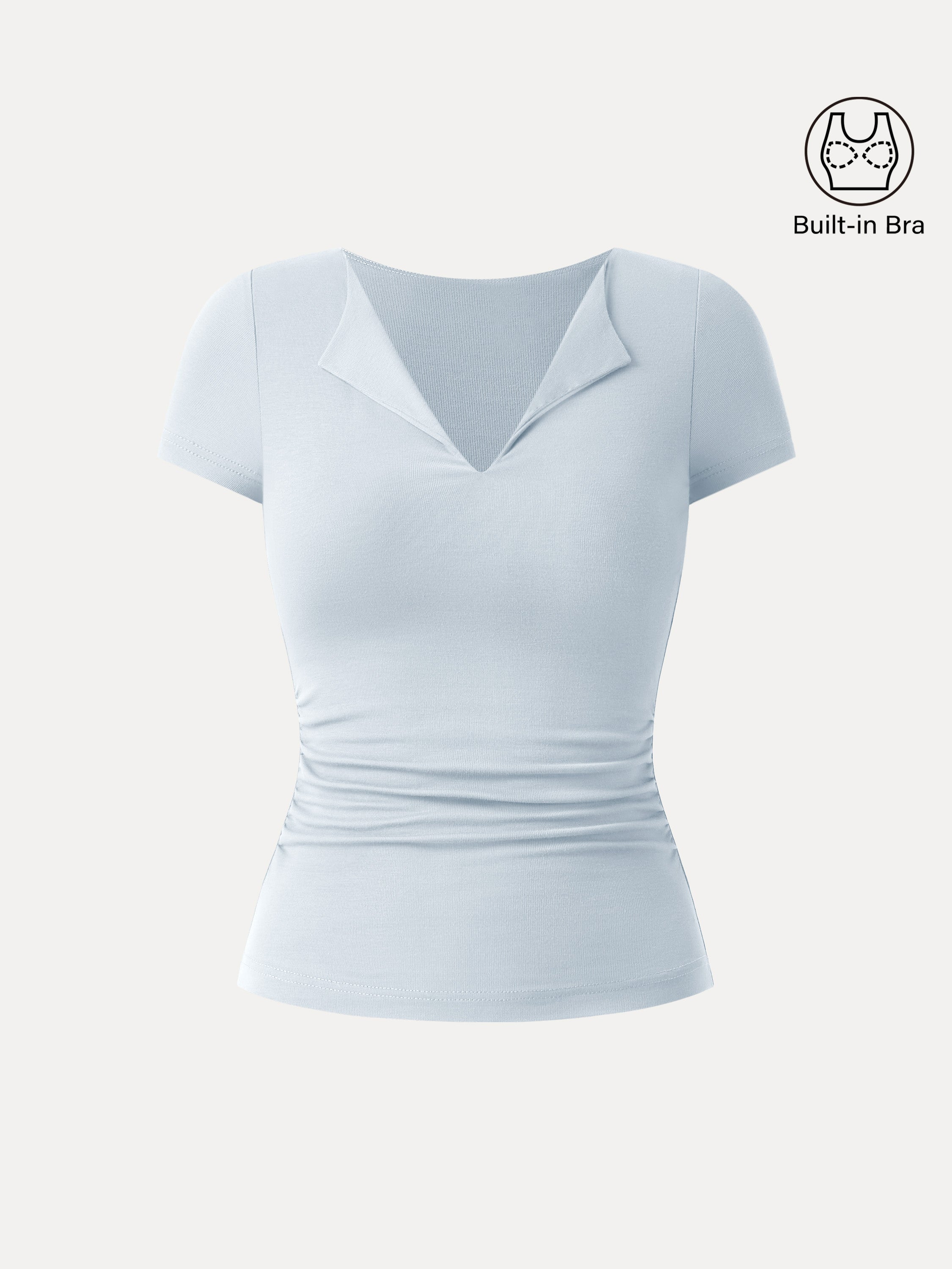 Flapped V-neck Side Ruched New Airy Brami Tee