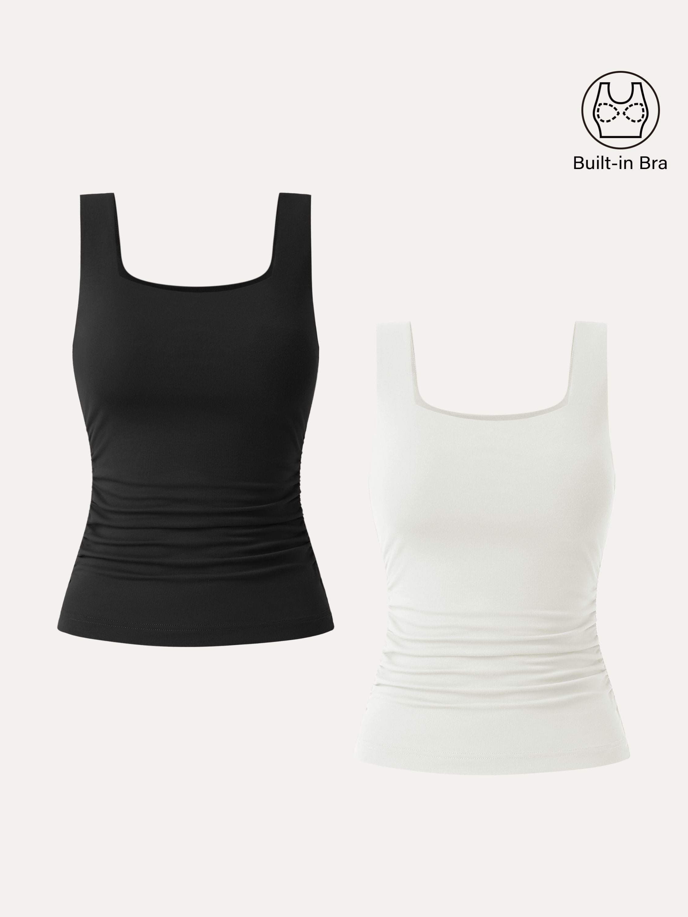 Airy Square Neck Side Ruched Brami Tank