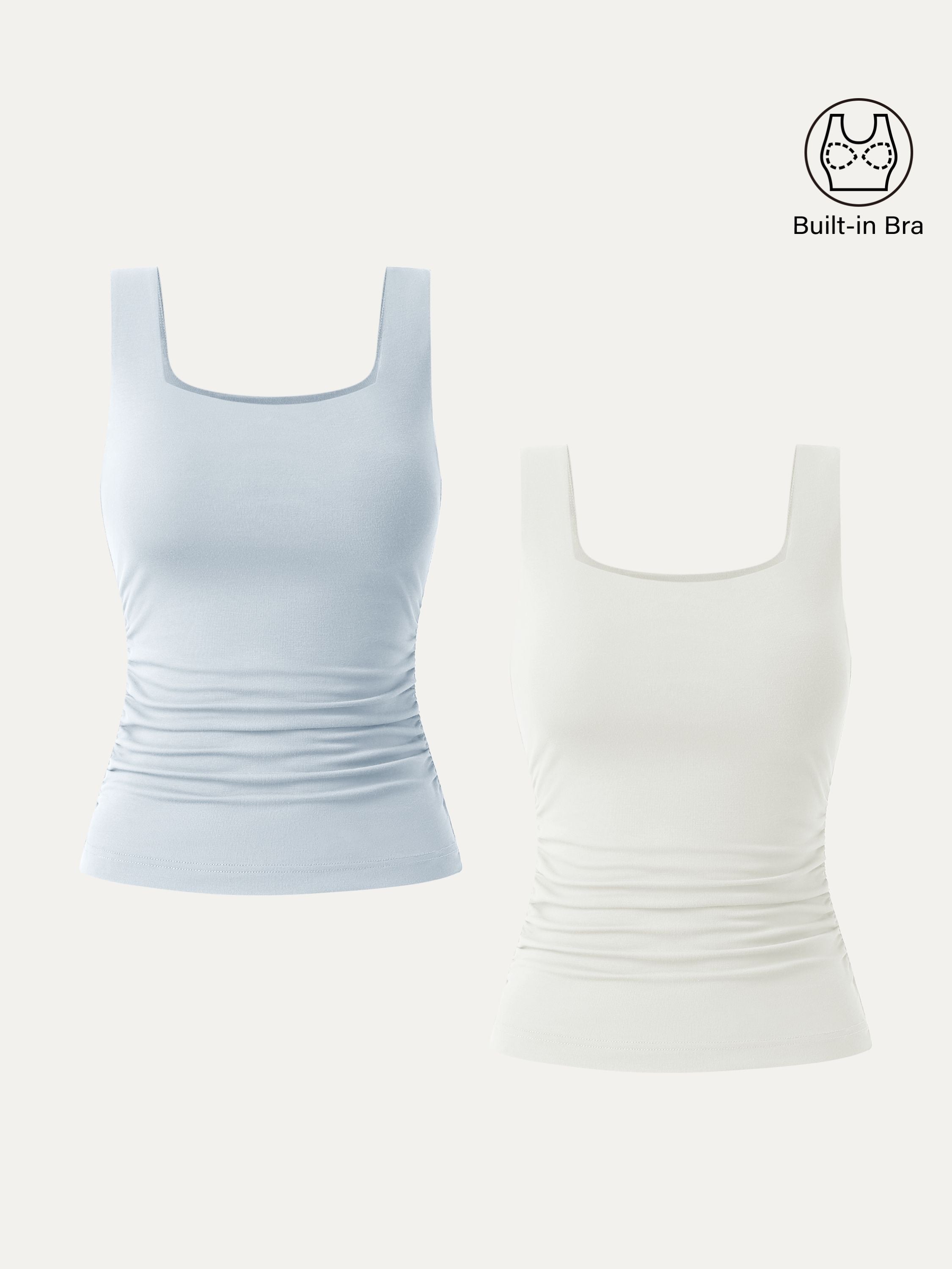 Airy Square Neck Side Ruched Brami Tank