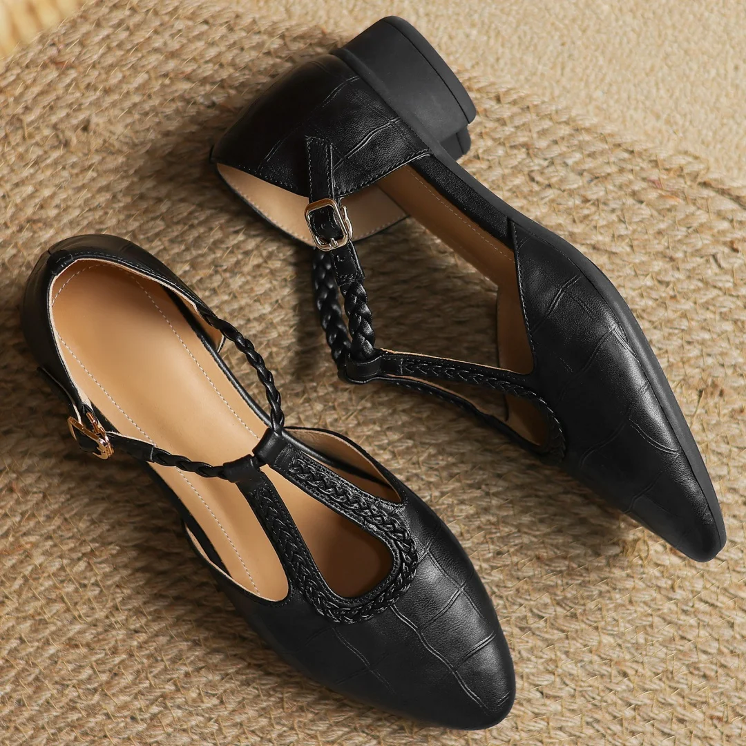 Velor Kepa Leather Mary Janes
