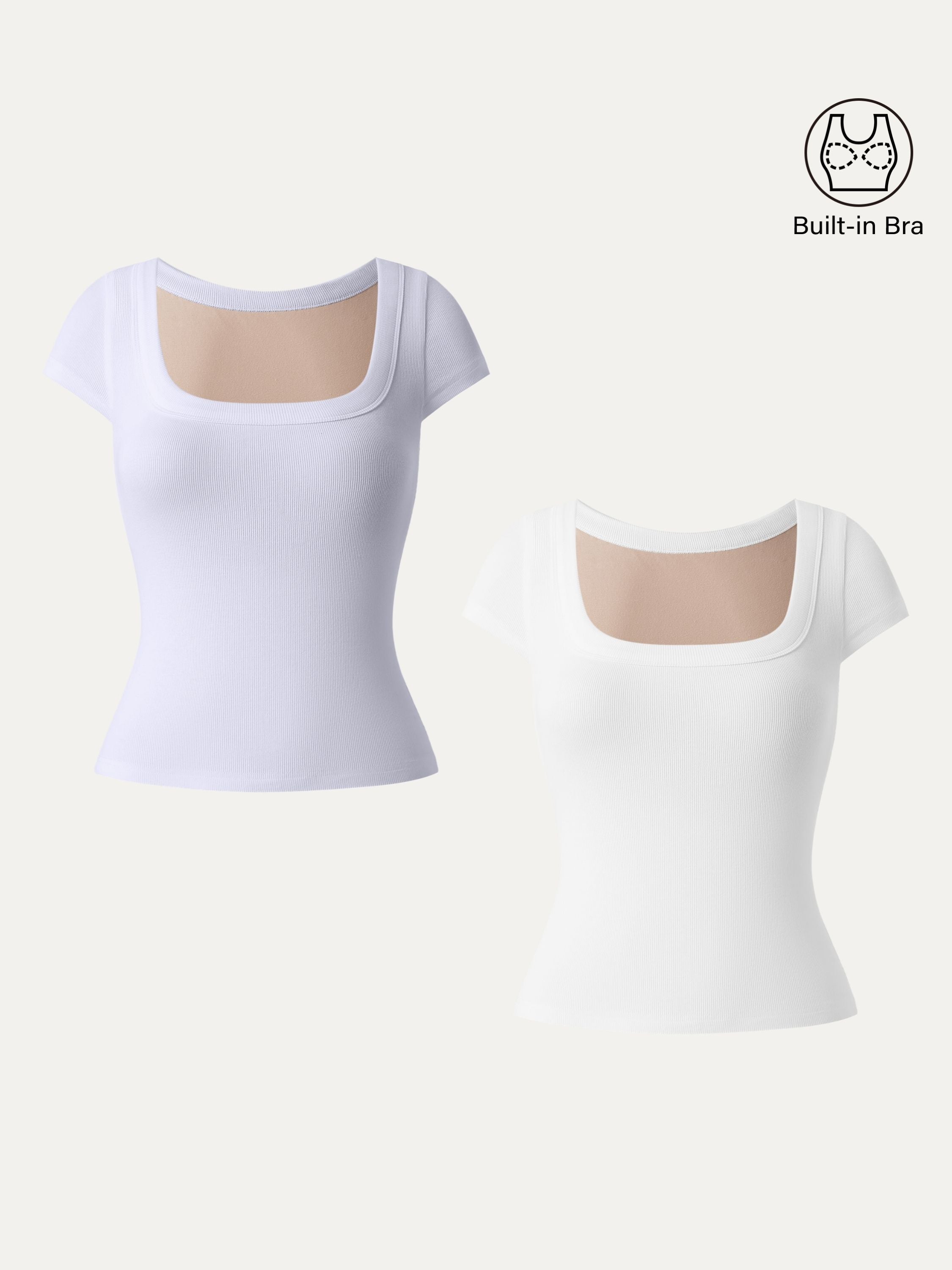2Pcs Set Stretch Cotton Square Neck Cap Sleeve Brami