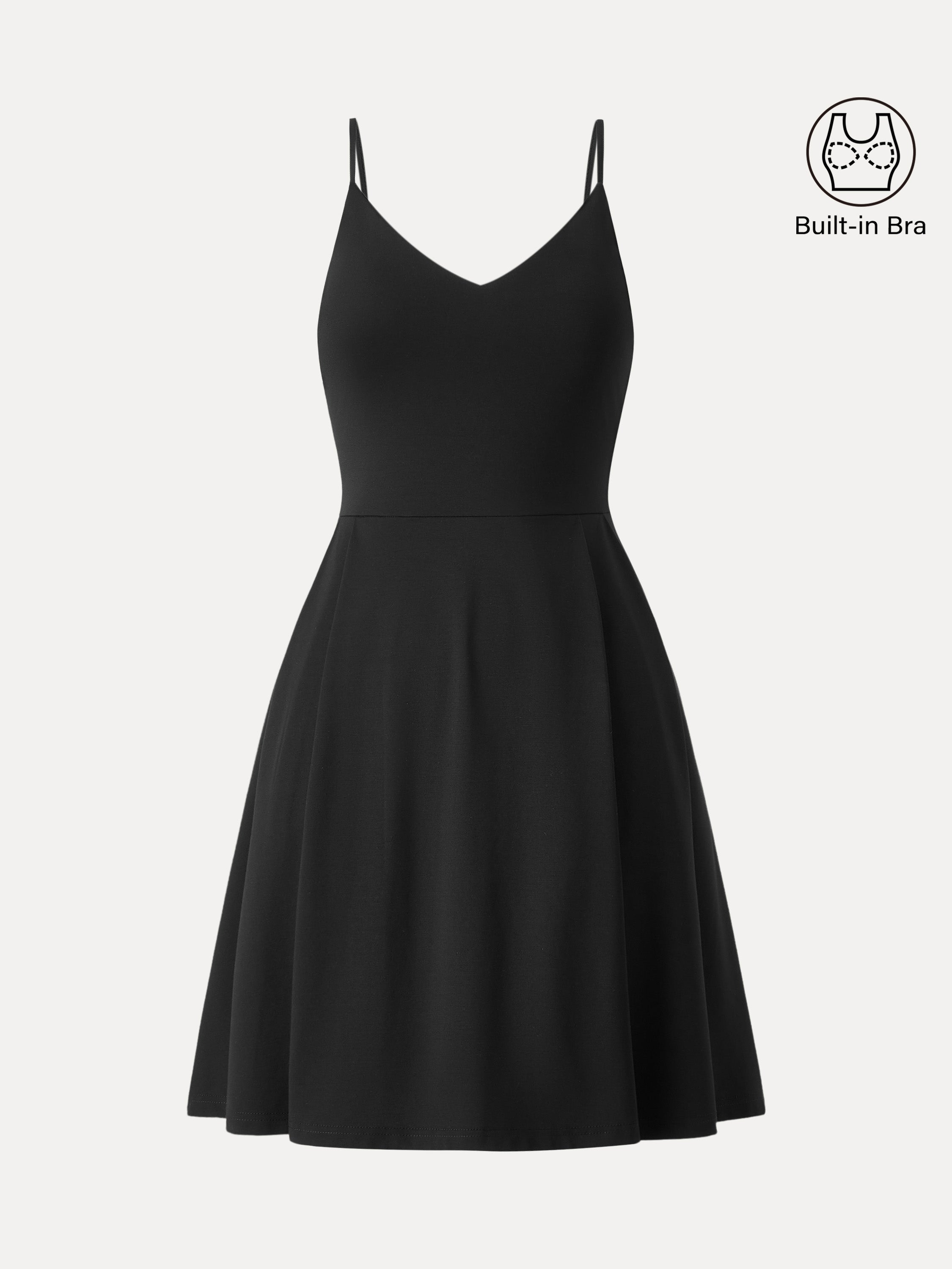 Bamboo Ponte V-neck Fit-and-flare Mini Brami Dress with Pockets
