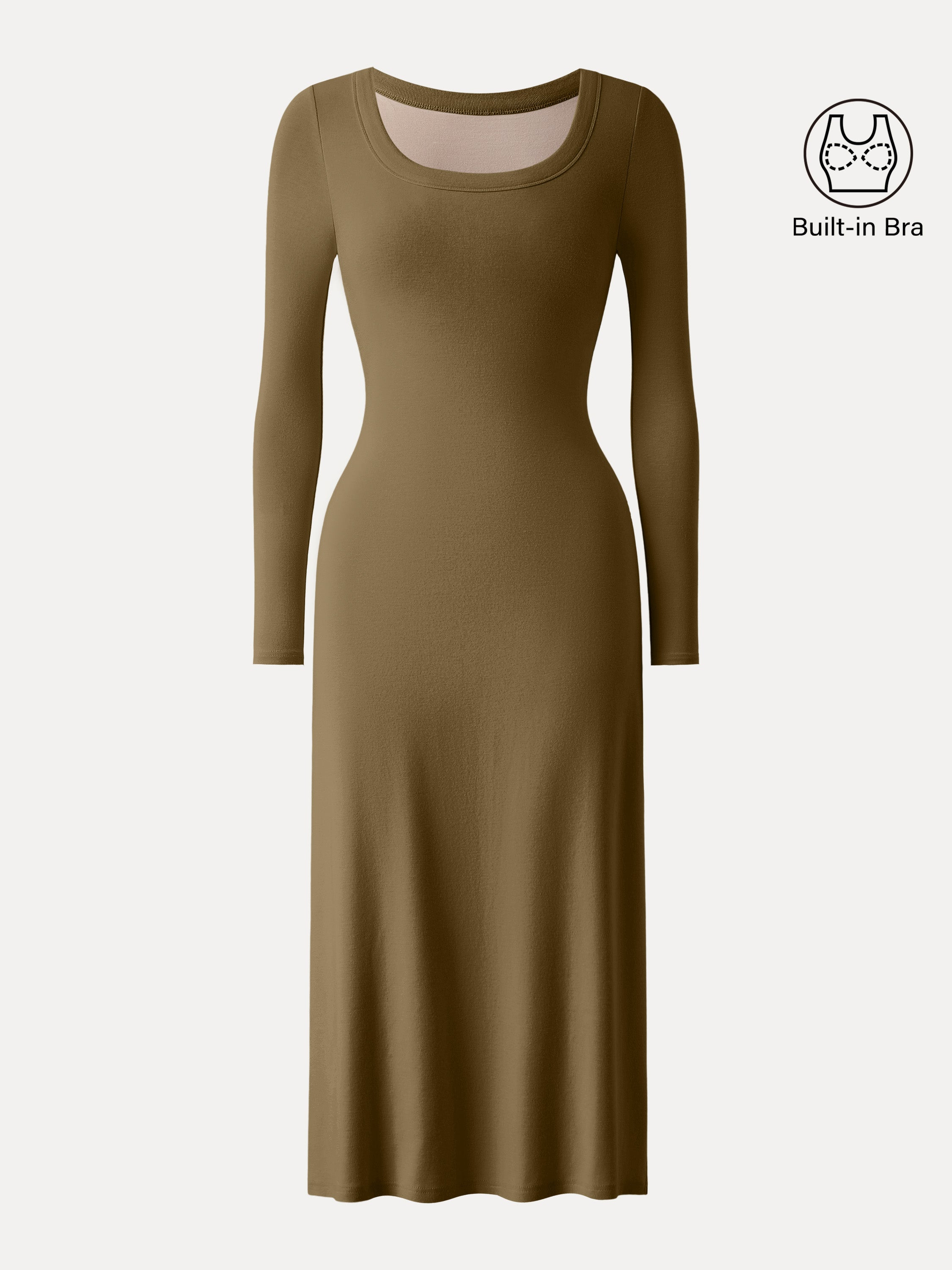 Essential Scoop Neck Long Sleeves Midi Brami Dress