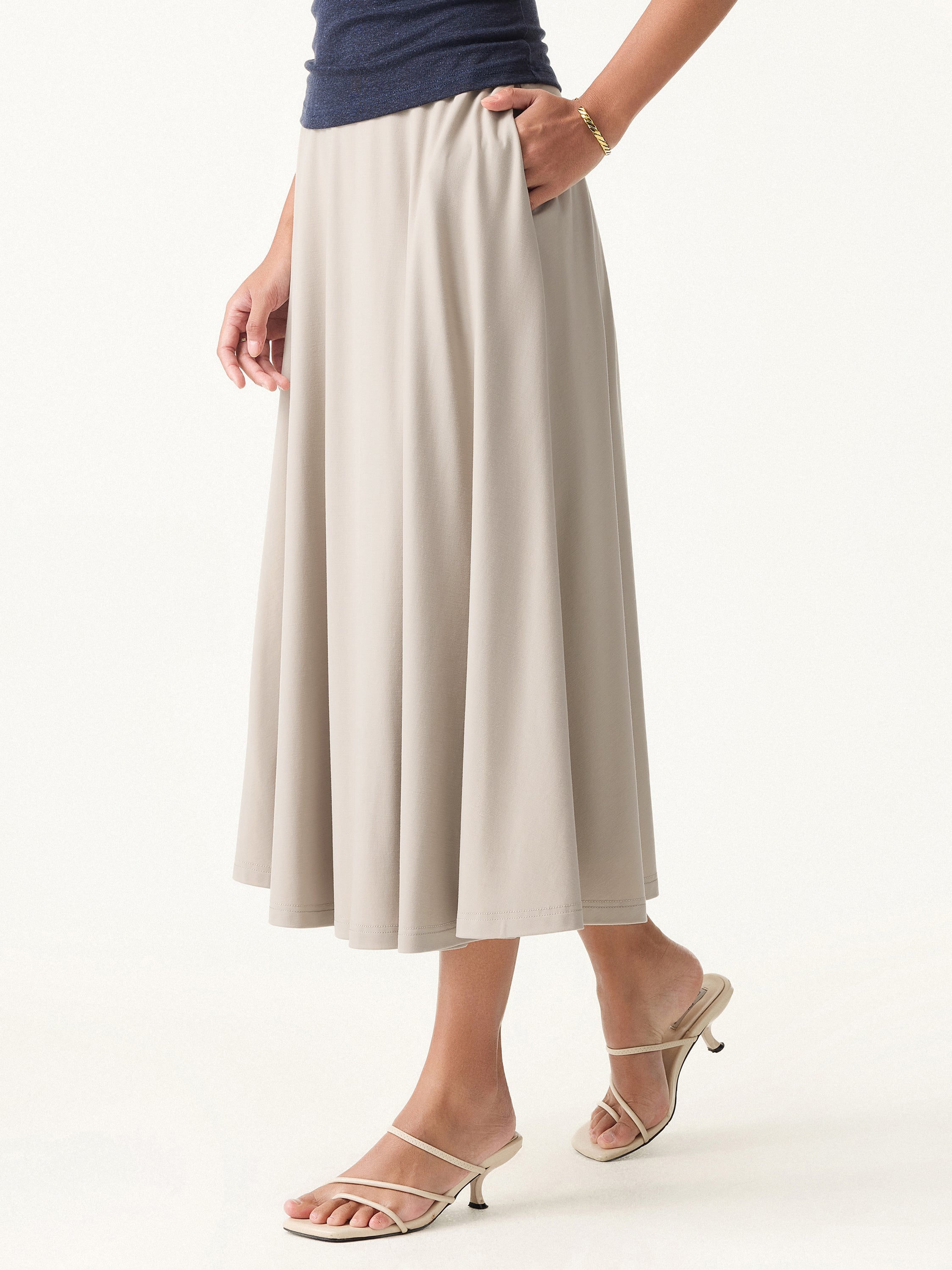 Icy Ponte A-line Midi Skirt with Pockets