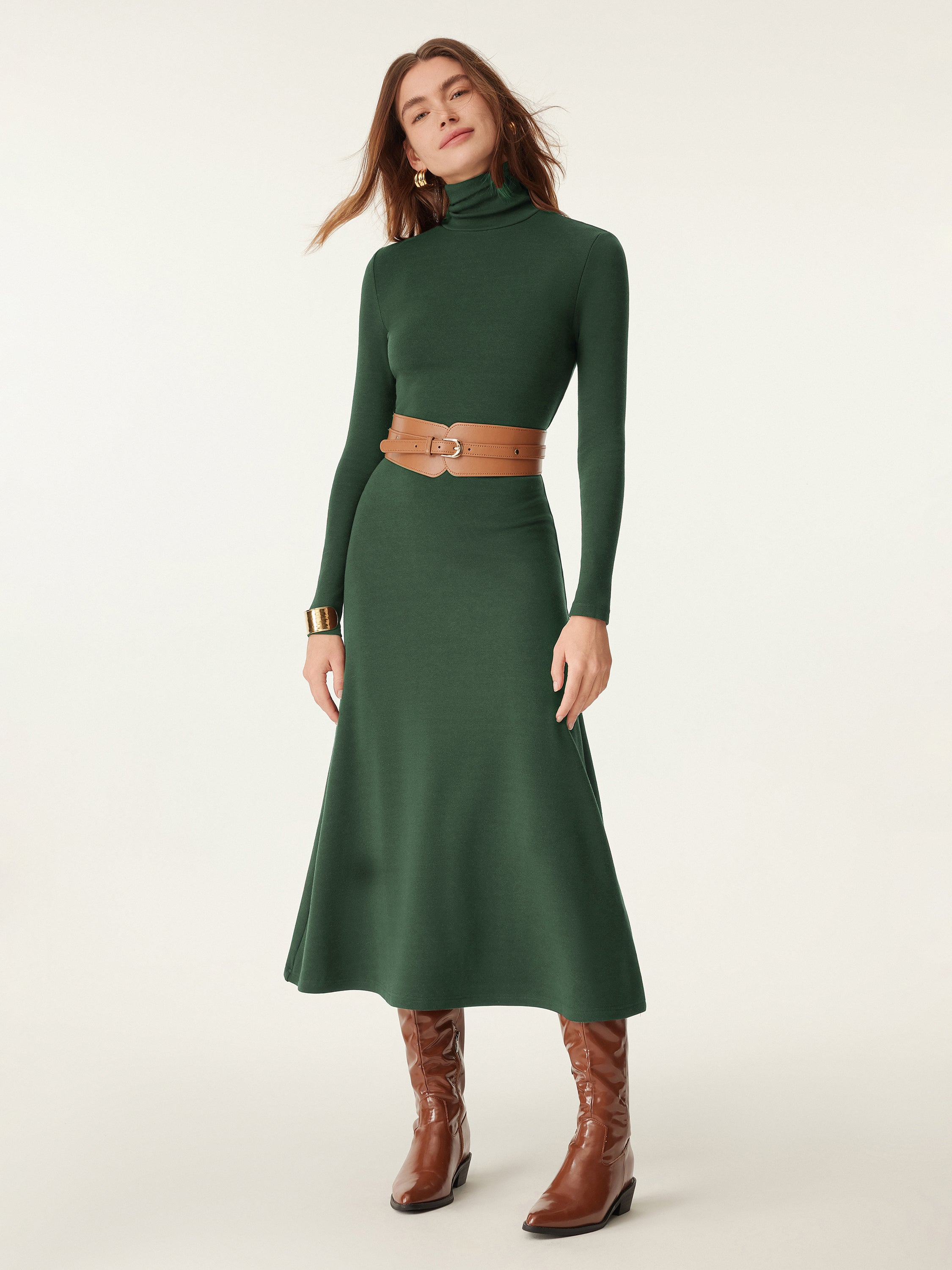 Heat-Tech Turtleneck Midi Dress