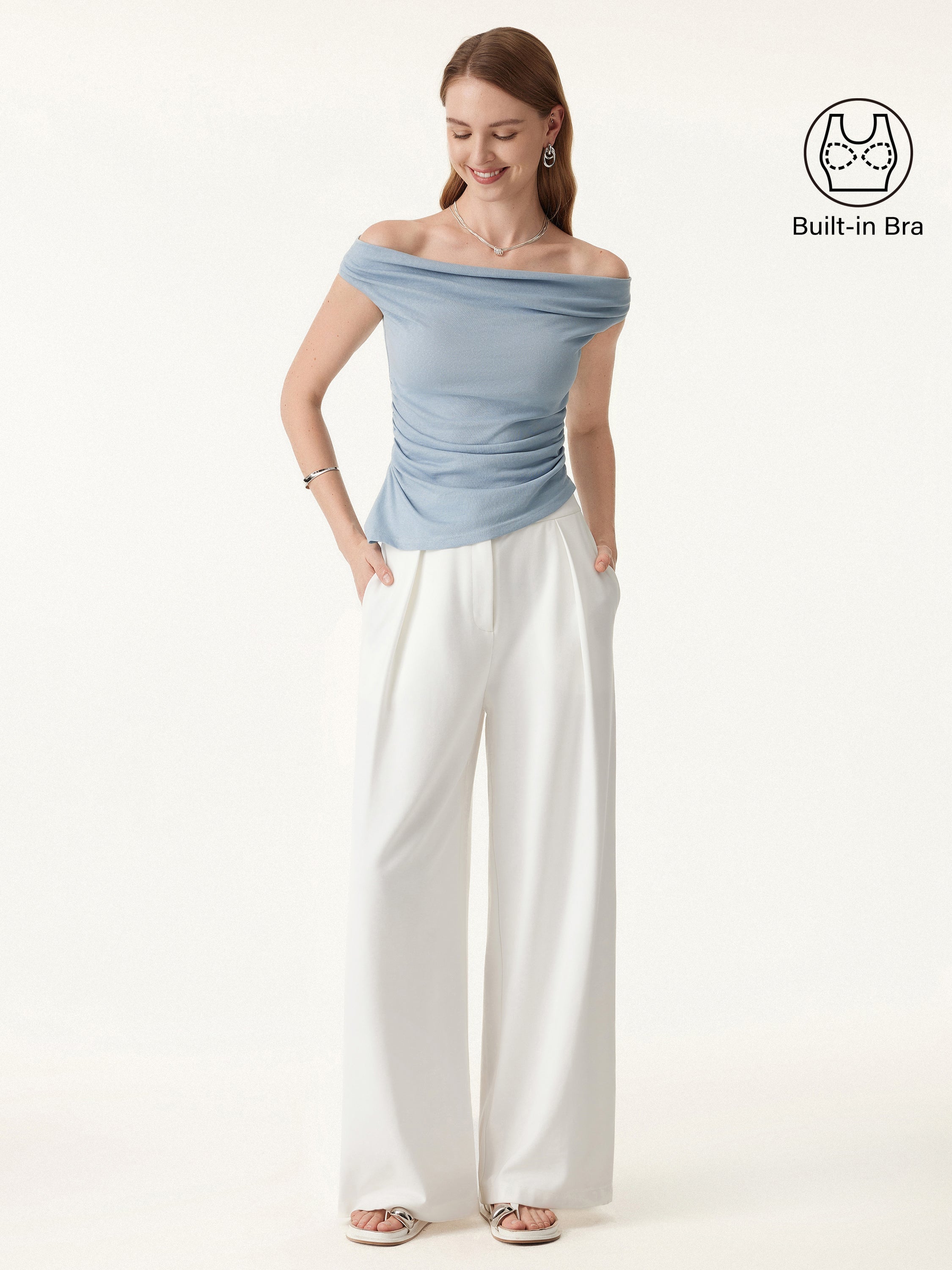 Cold Shoulder Cotton-Linen Gathered New Airy Brami