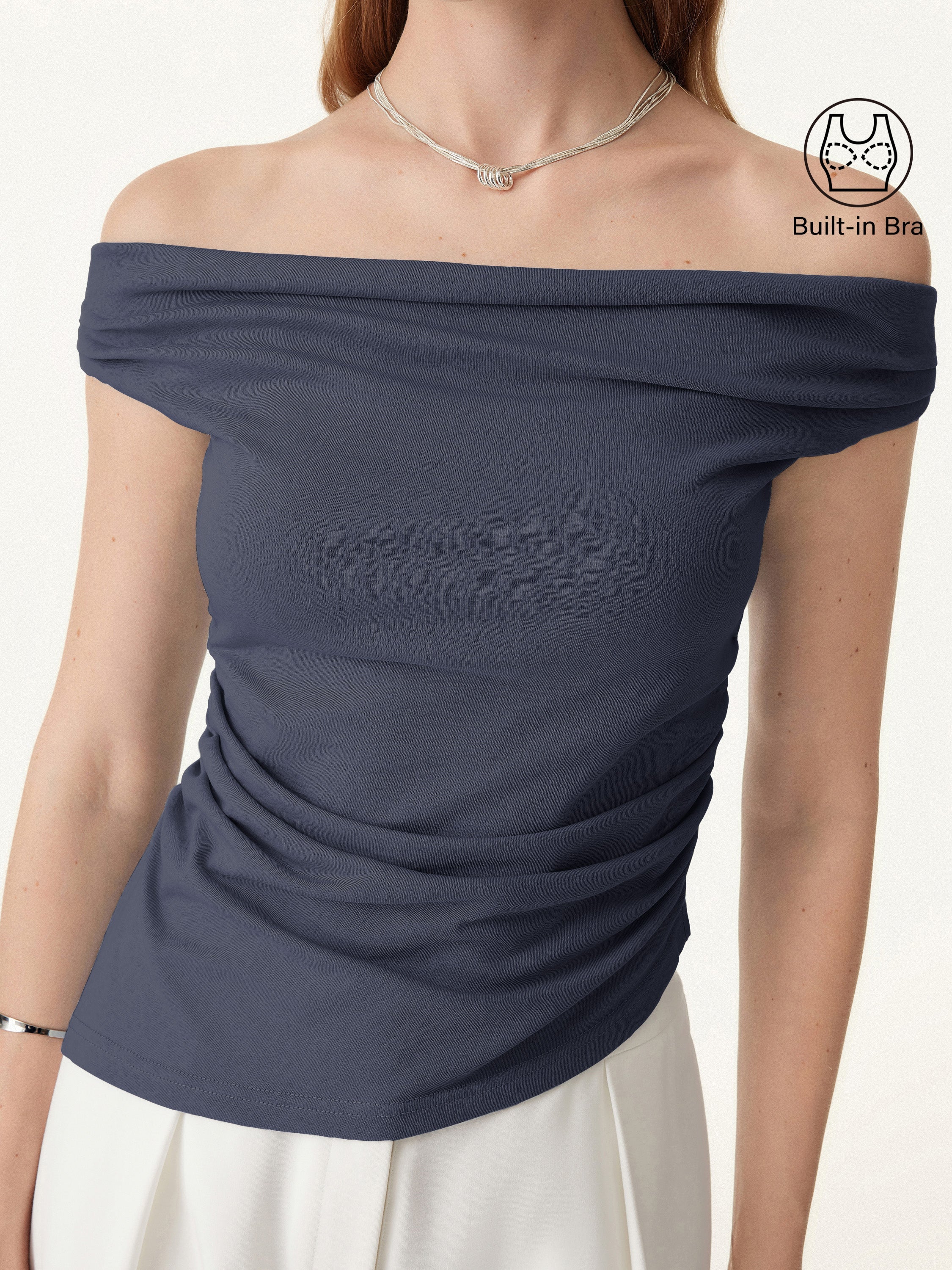 Cold Shoulder Cotton-Linen Gathered New Airy Brami