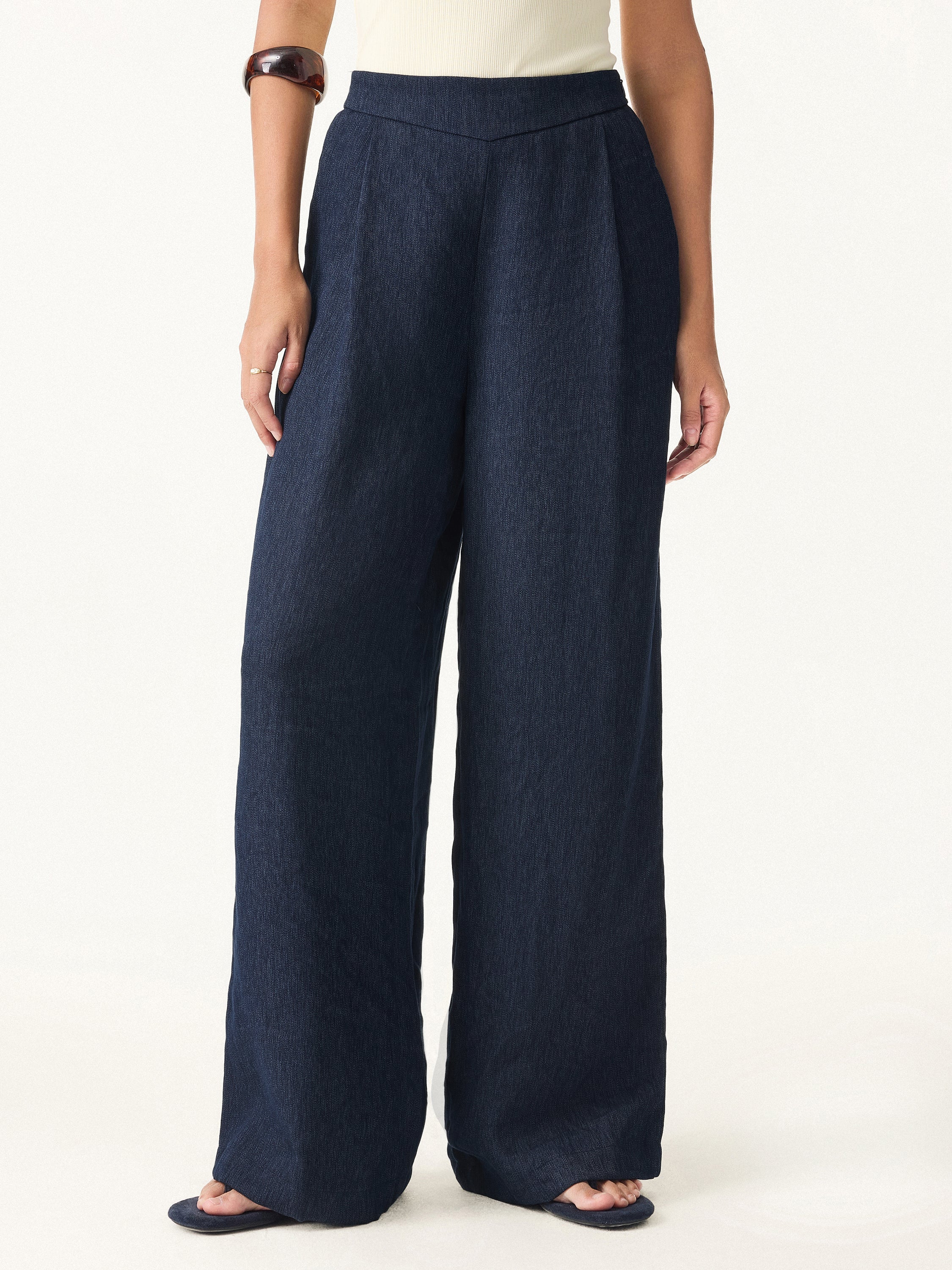 Breezy Linen Mid Rise Wide Leg Pant with Pockets