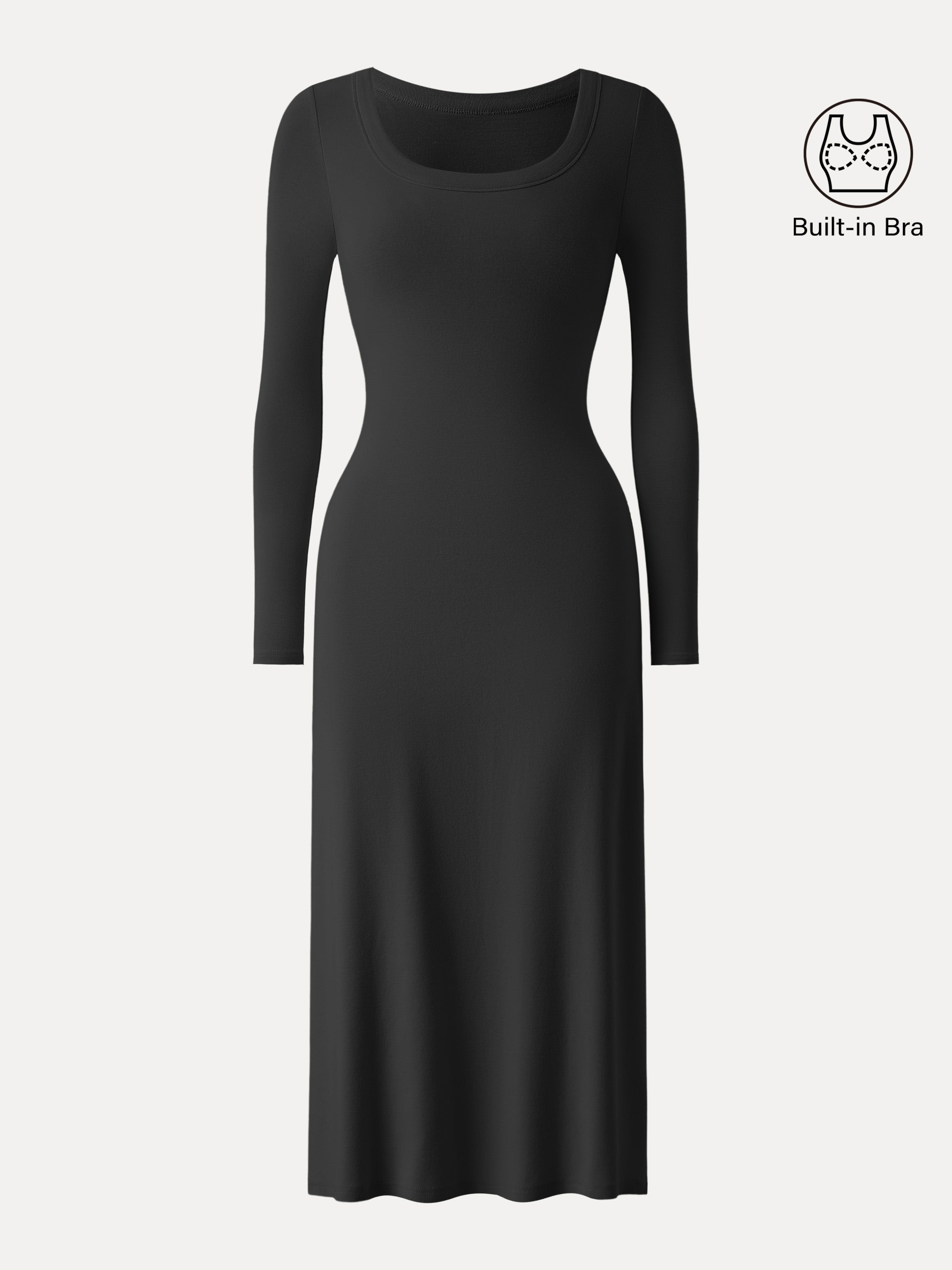 Essential Scoop Neck Long Sleeves Midi Brami Dress
