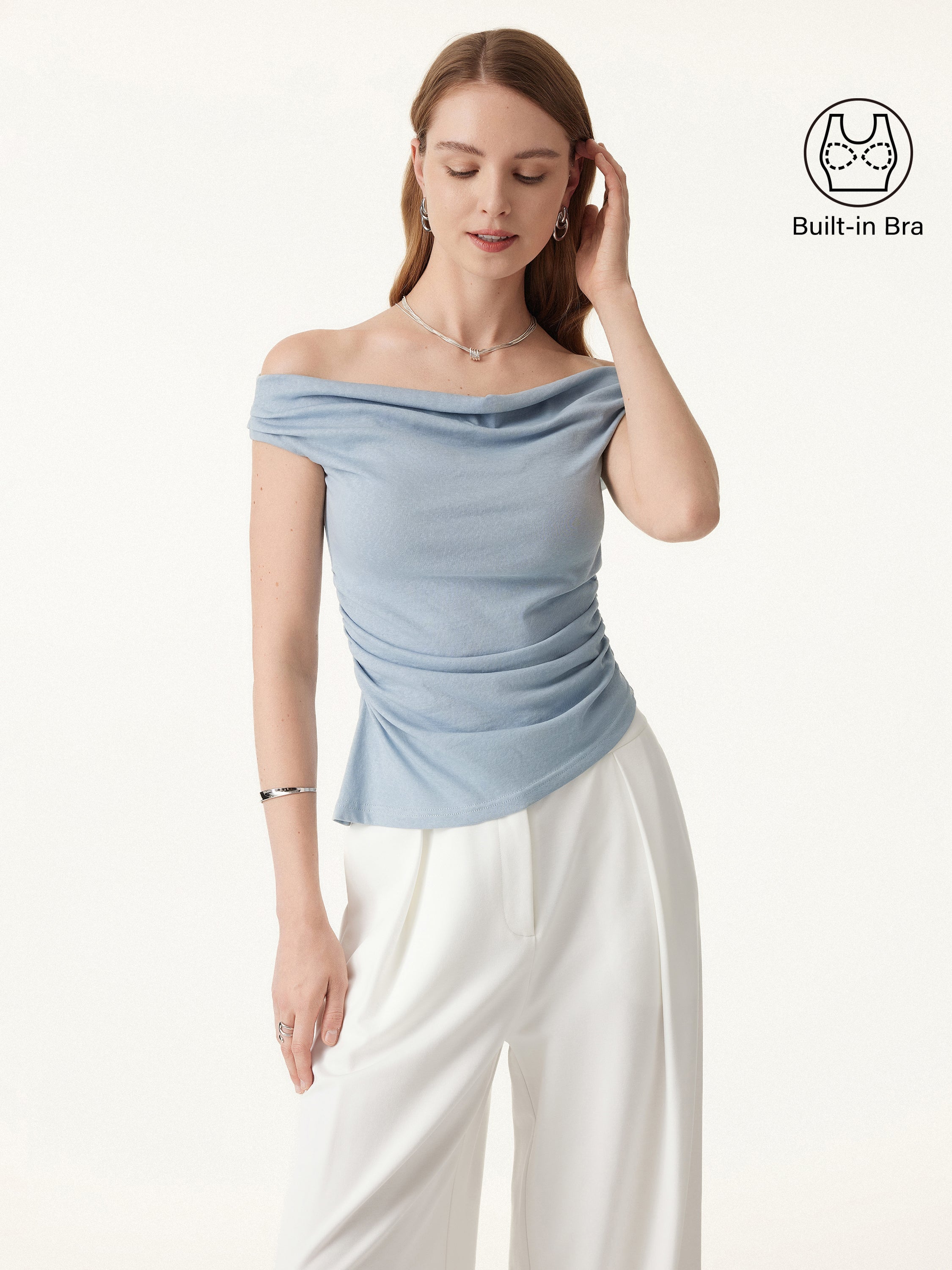 Cold Shoulder Cotton-Linen Gathered New Airy Brami