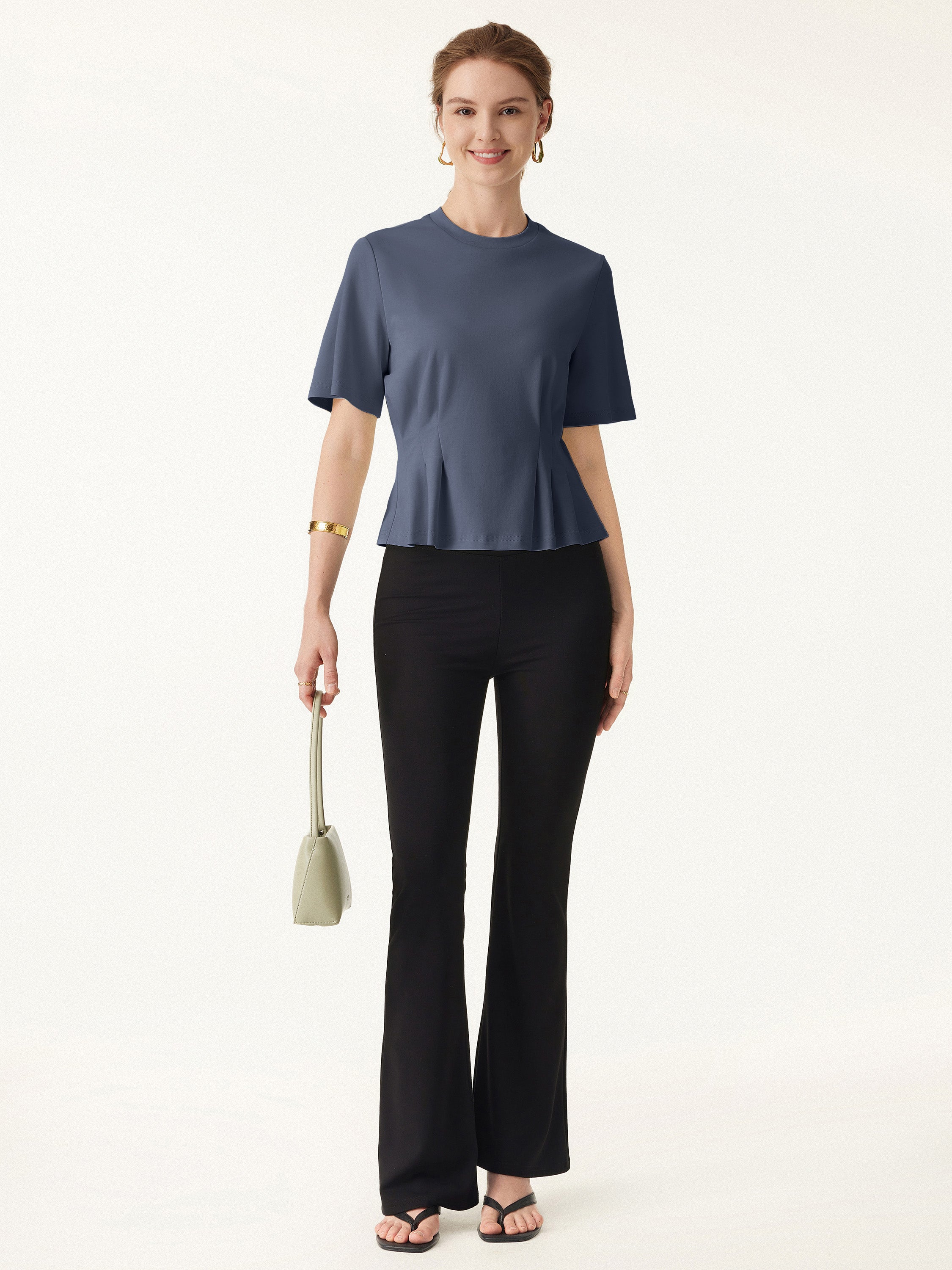 Crewneck Short Sleeve Cinched Waist Tee