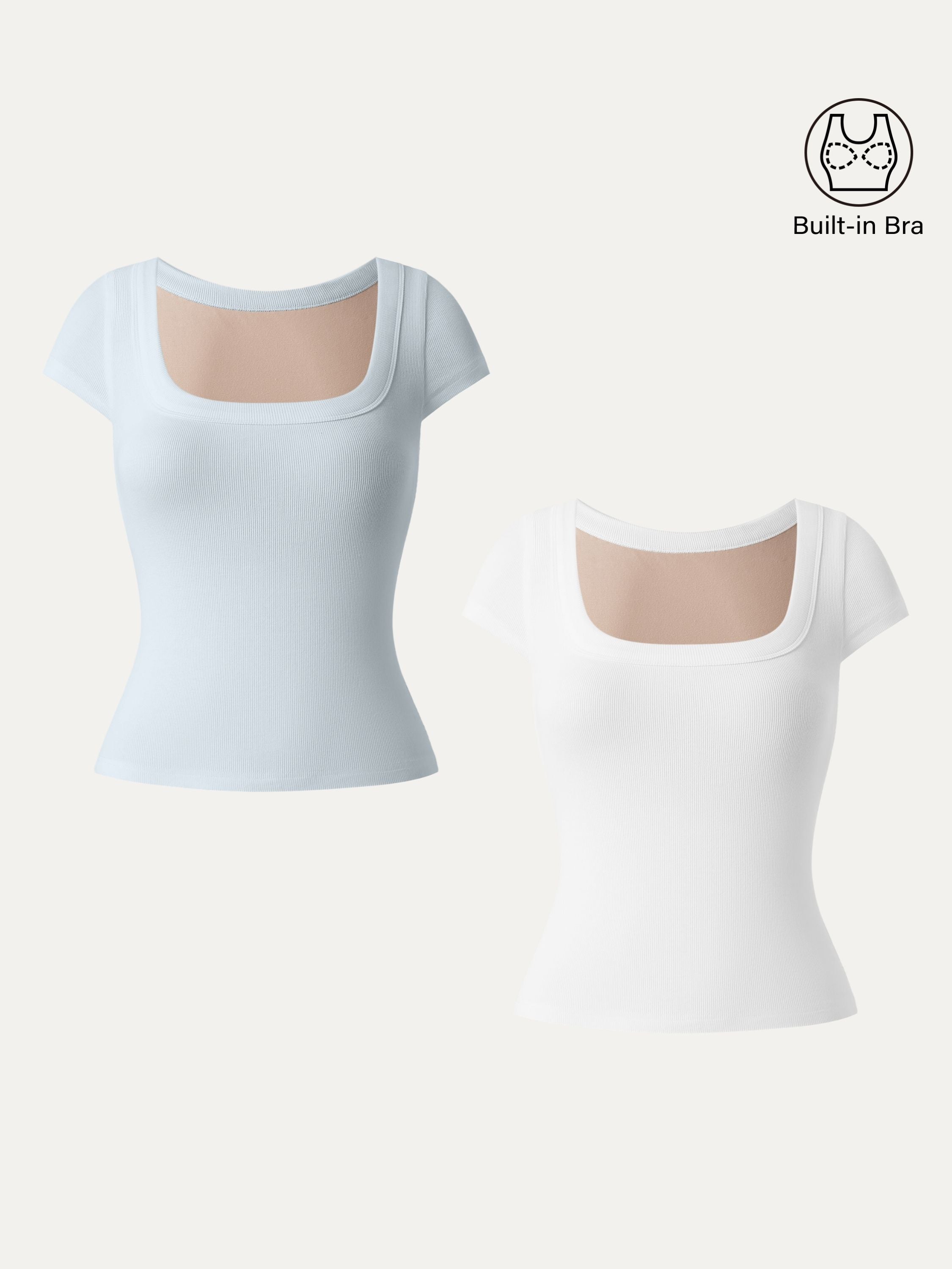 2Pcs Set Stretch Cotton Square Neck Cap Sleeve Brami