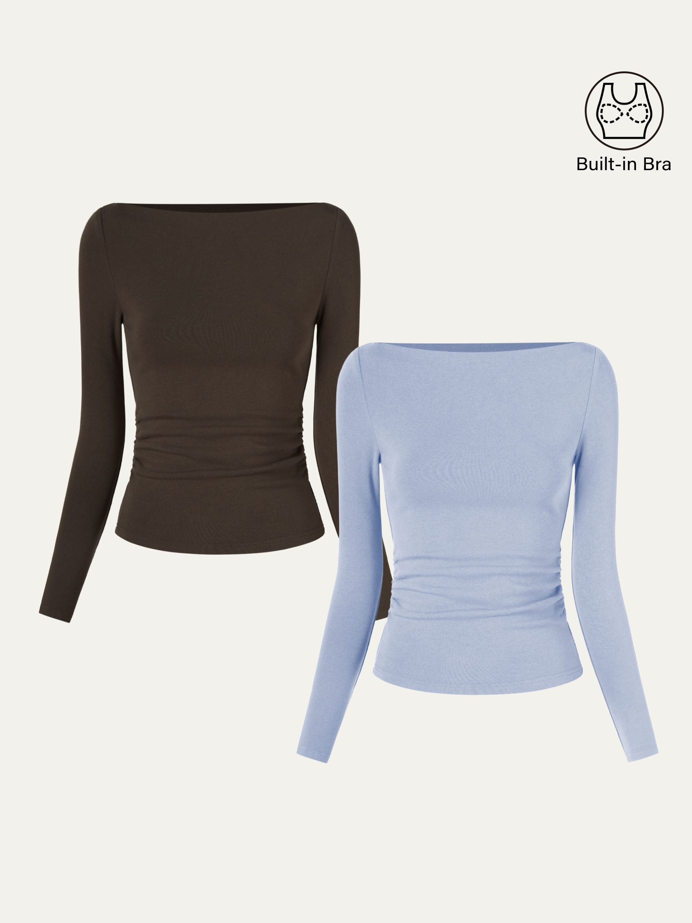 2Pcs Set Modern Side Ruched Boatneck Brami Top