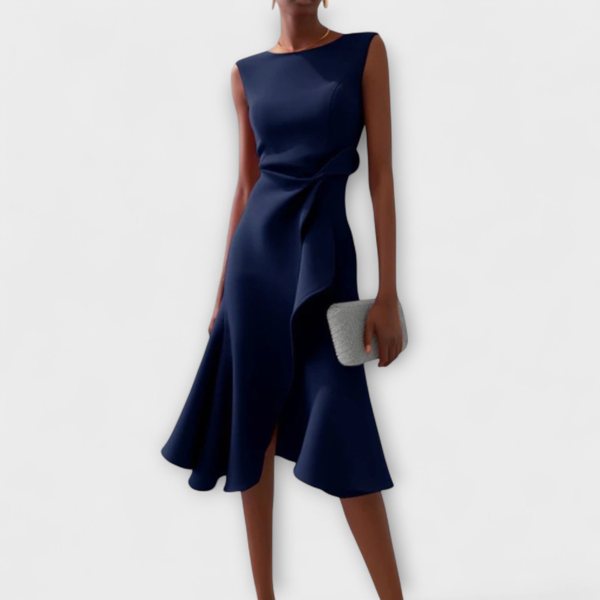 Josie – Soft Drape Midi Dress with Gentle Shape