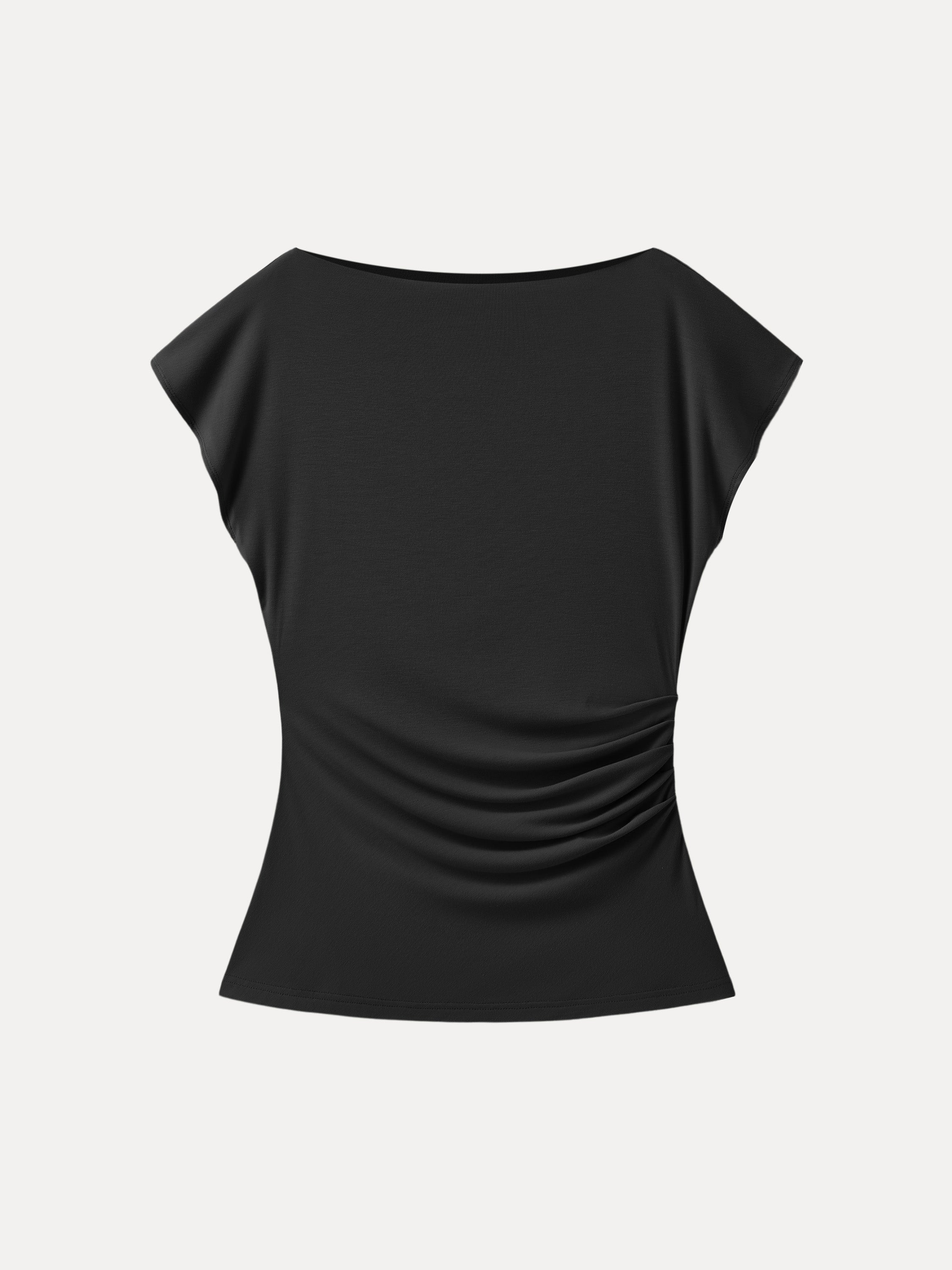 Boatneck Flutter Sleeve Side Tucked Long Tee