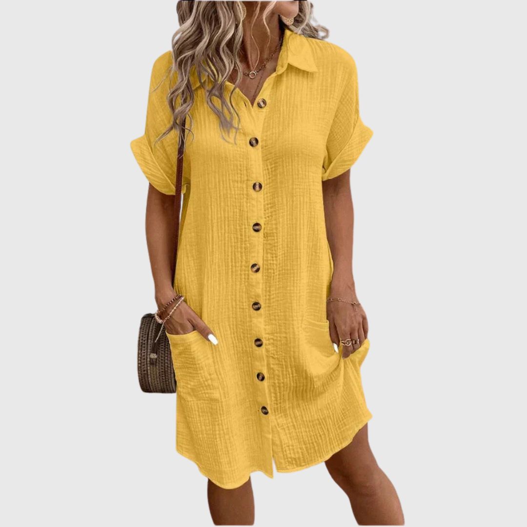 Susan - Casual White Summer Dress with Buttons and Pockets