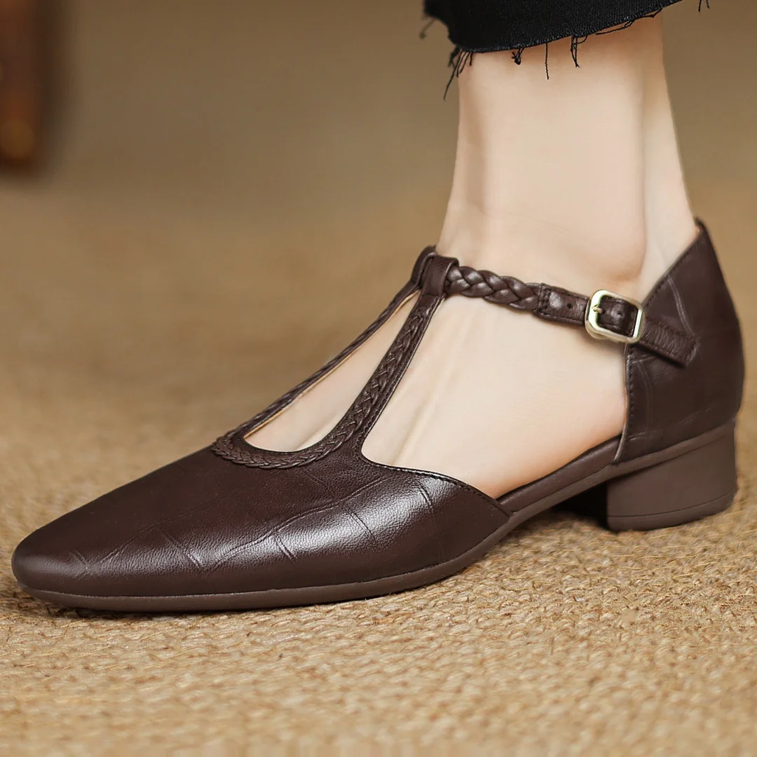Velor Kepa Leather Mary Janes