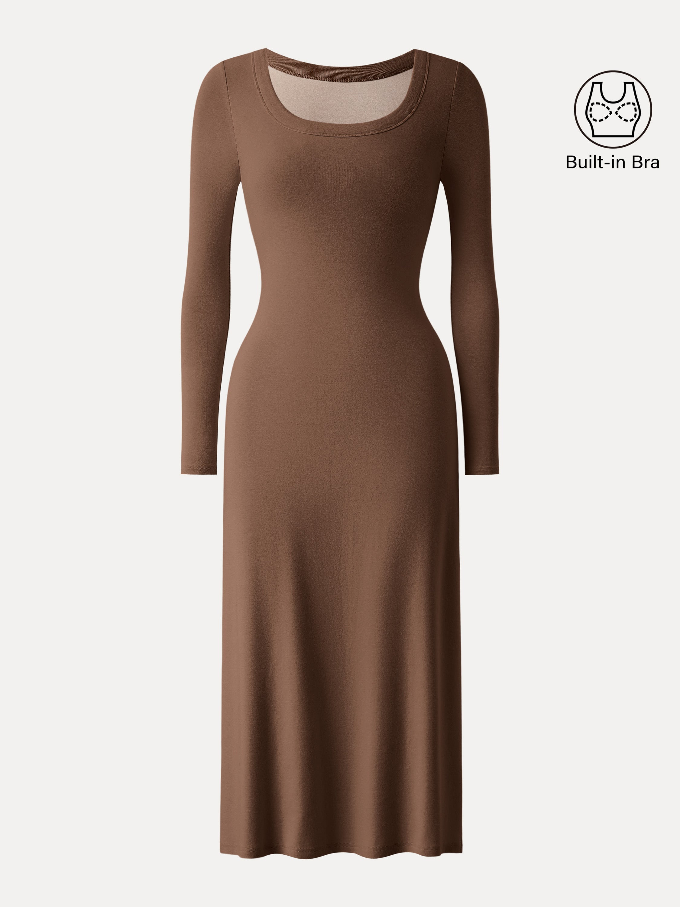 Essential Scoop Neck Long Sleeves Midi Brami Dress