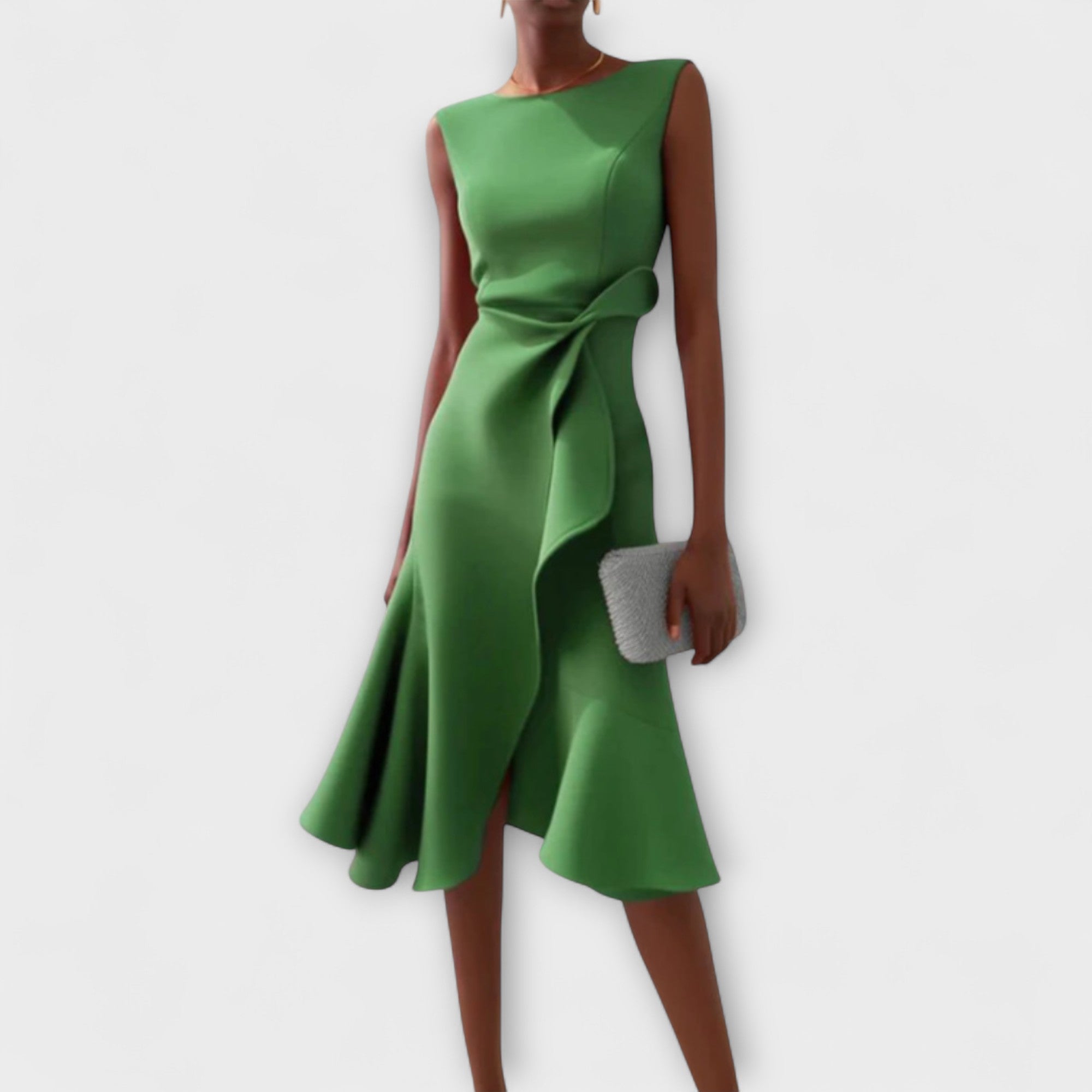 Josie – Soft Drape Midi Dress with Gentle Shape