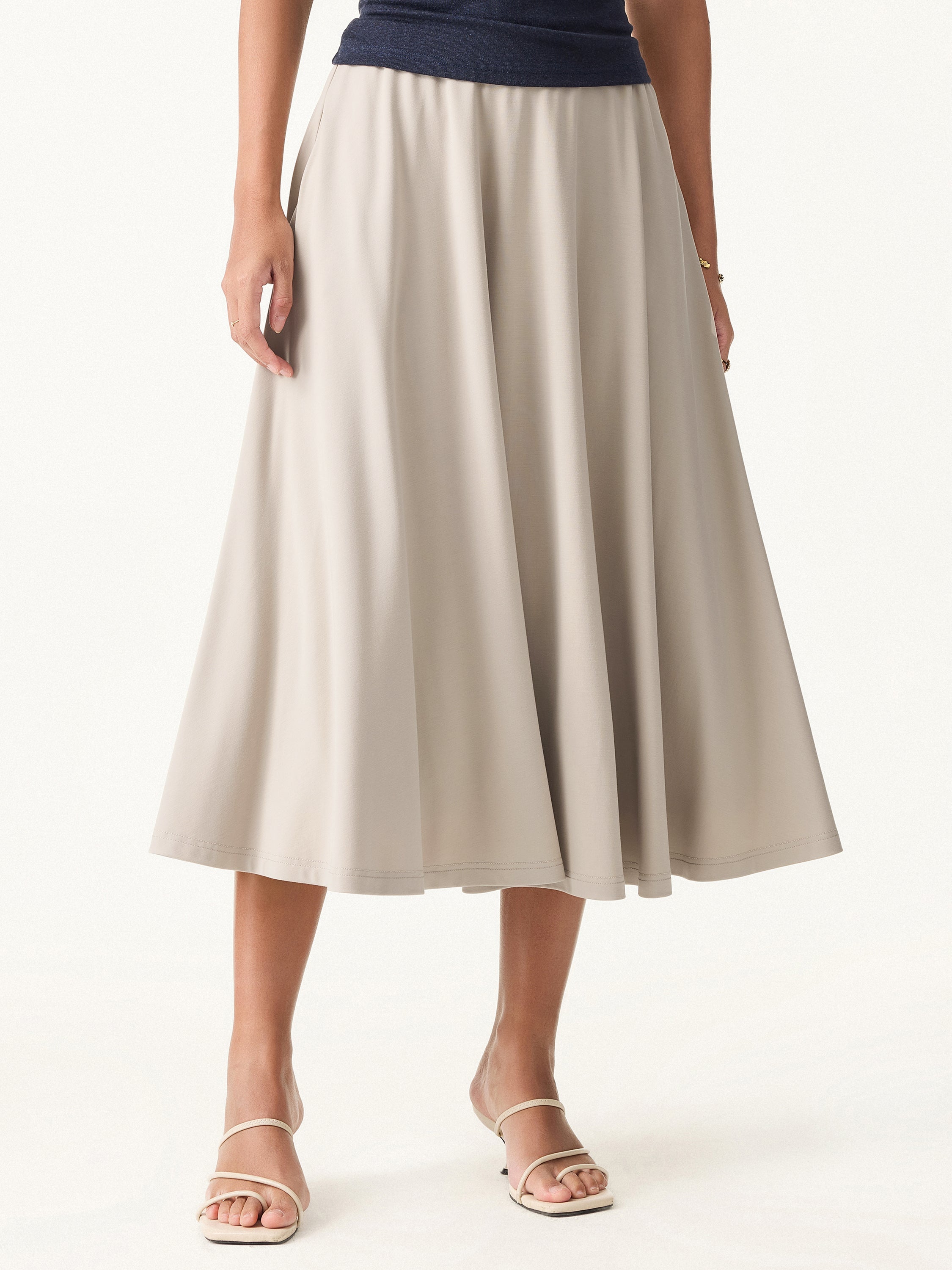 Icy Ponte A-line Midi Skirt with Pockets