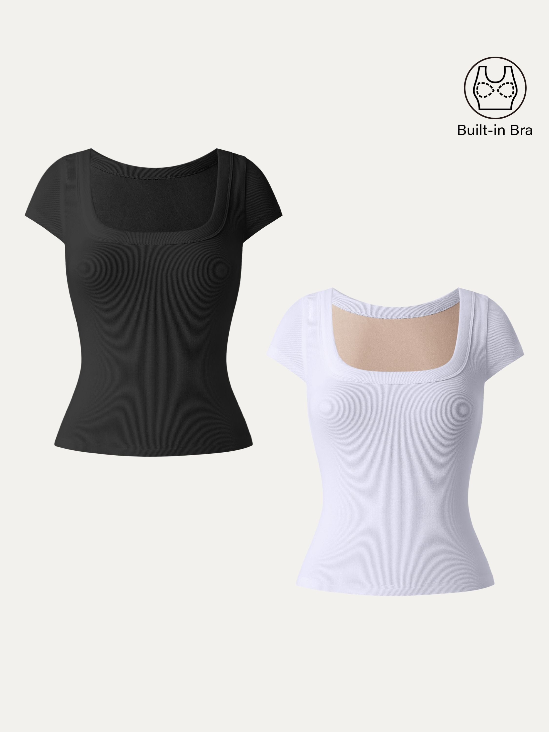 2Pcs Set Stretch Cotton Square Neck Cap Sleeve Brami