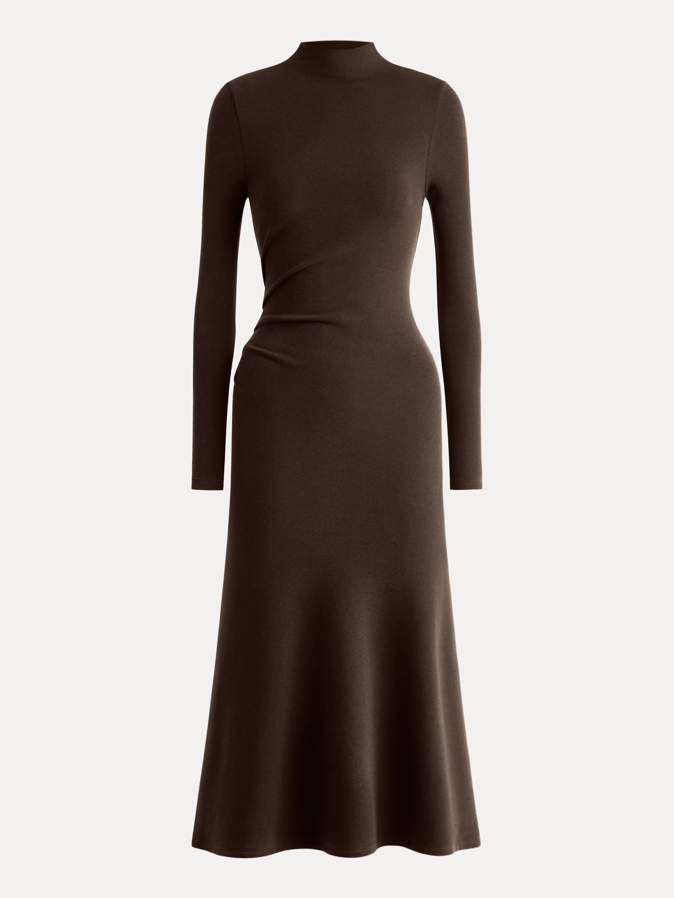 Heat-Tech Long Sleeves Mockneck Tucks Midi Dress