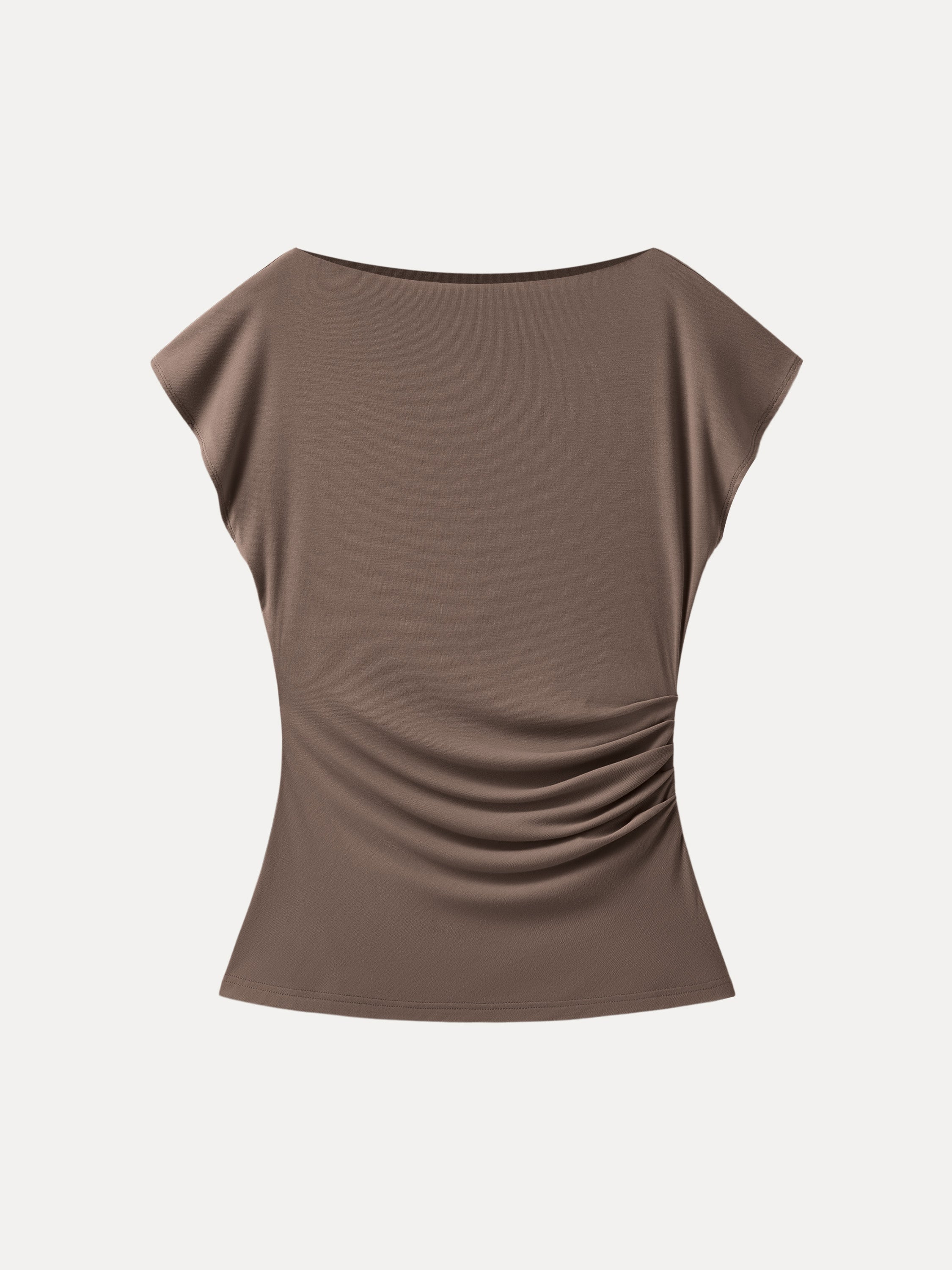 Boatneck Flutter Sleeve Side Tucked Long Tee