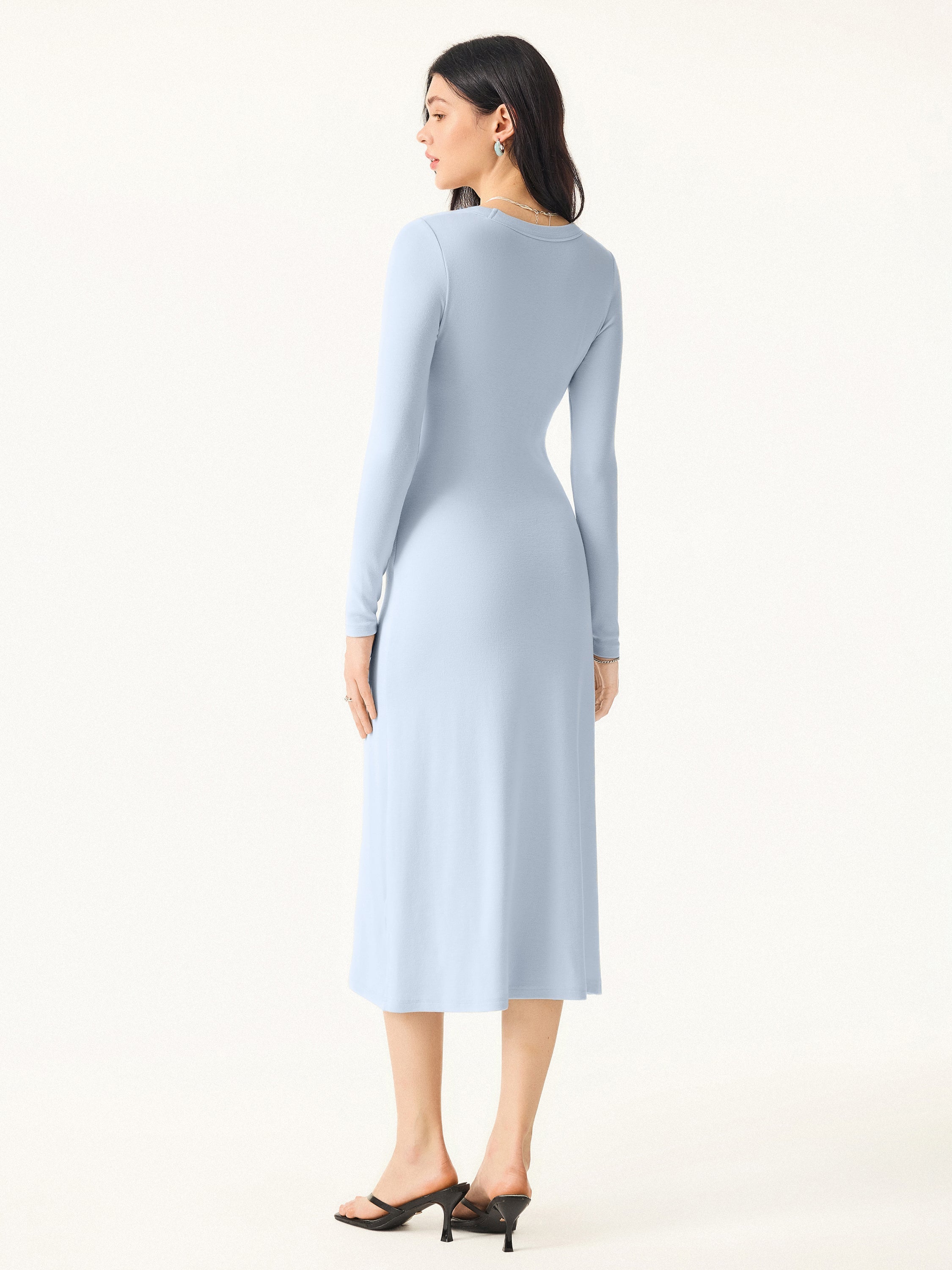 Essential Scoop Neck Long Sleeves Midi Brami Dress