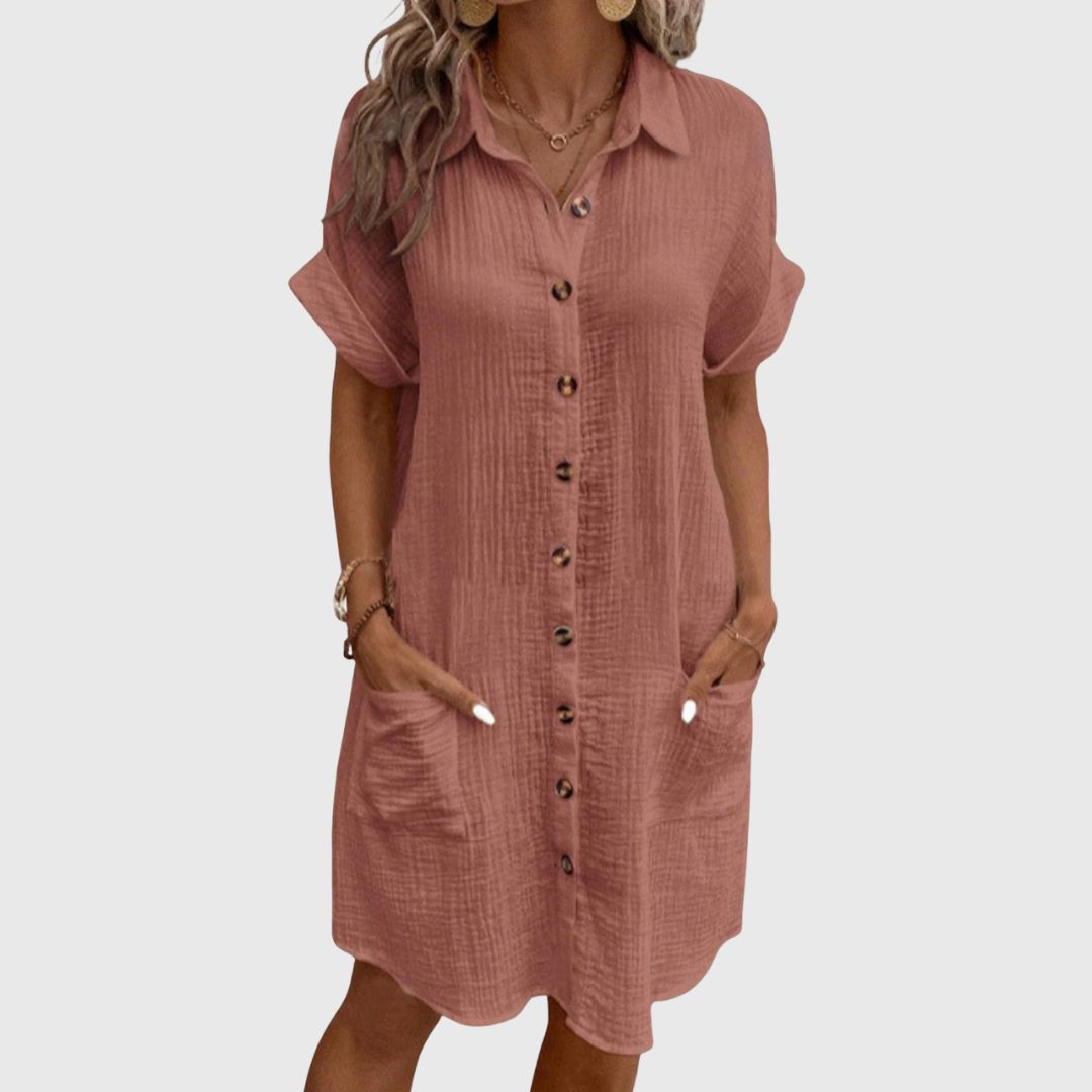Susan - Casual White Summer Dress with Buttons and Pockets