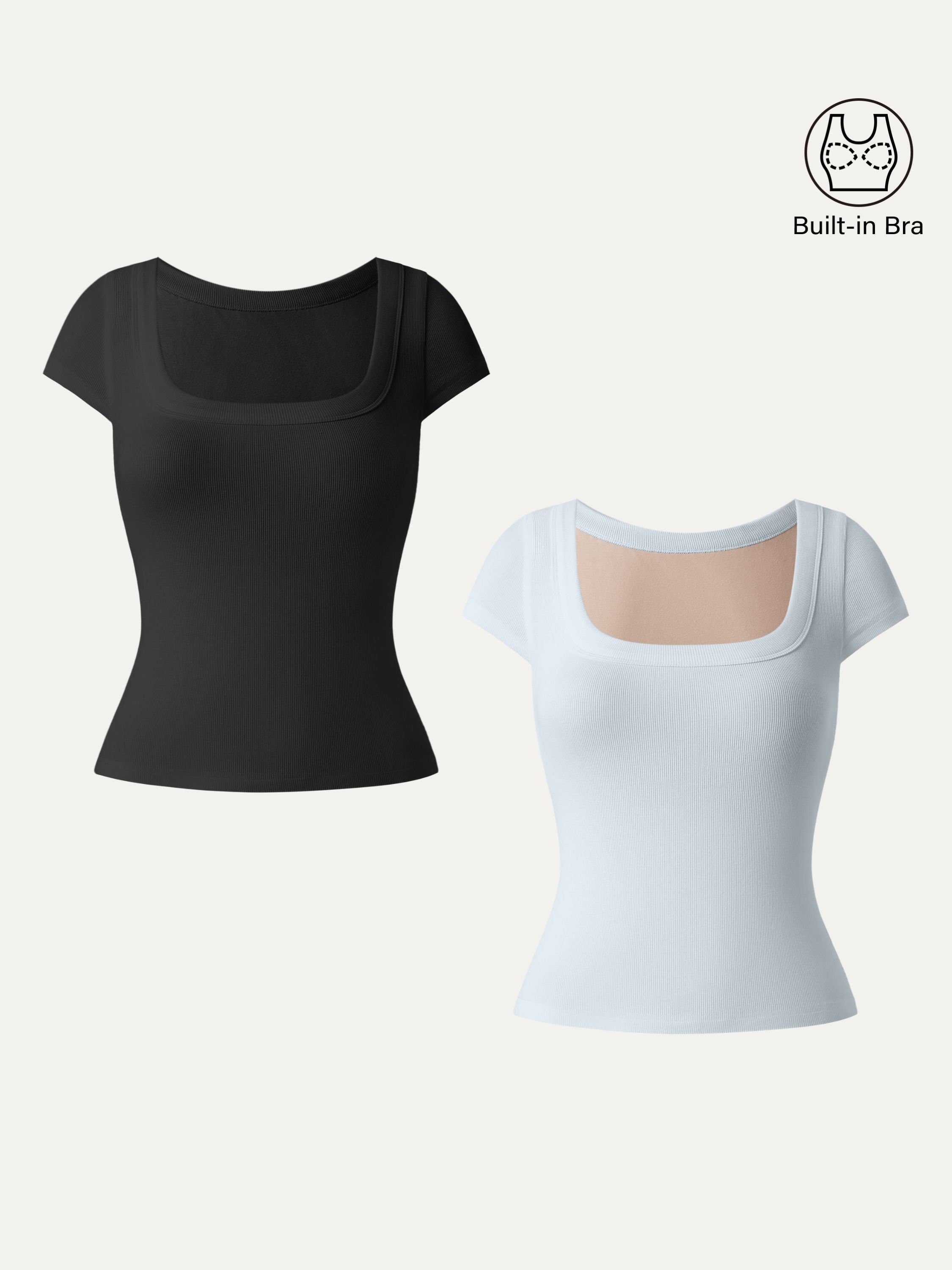 2Pcs Set Stretch Cotton Square Neck Cap Sleeve Brami