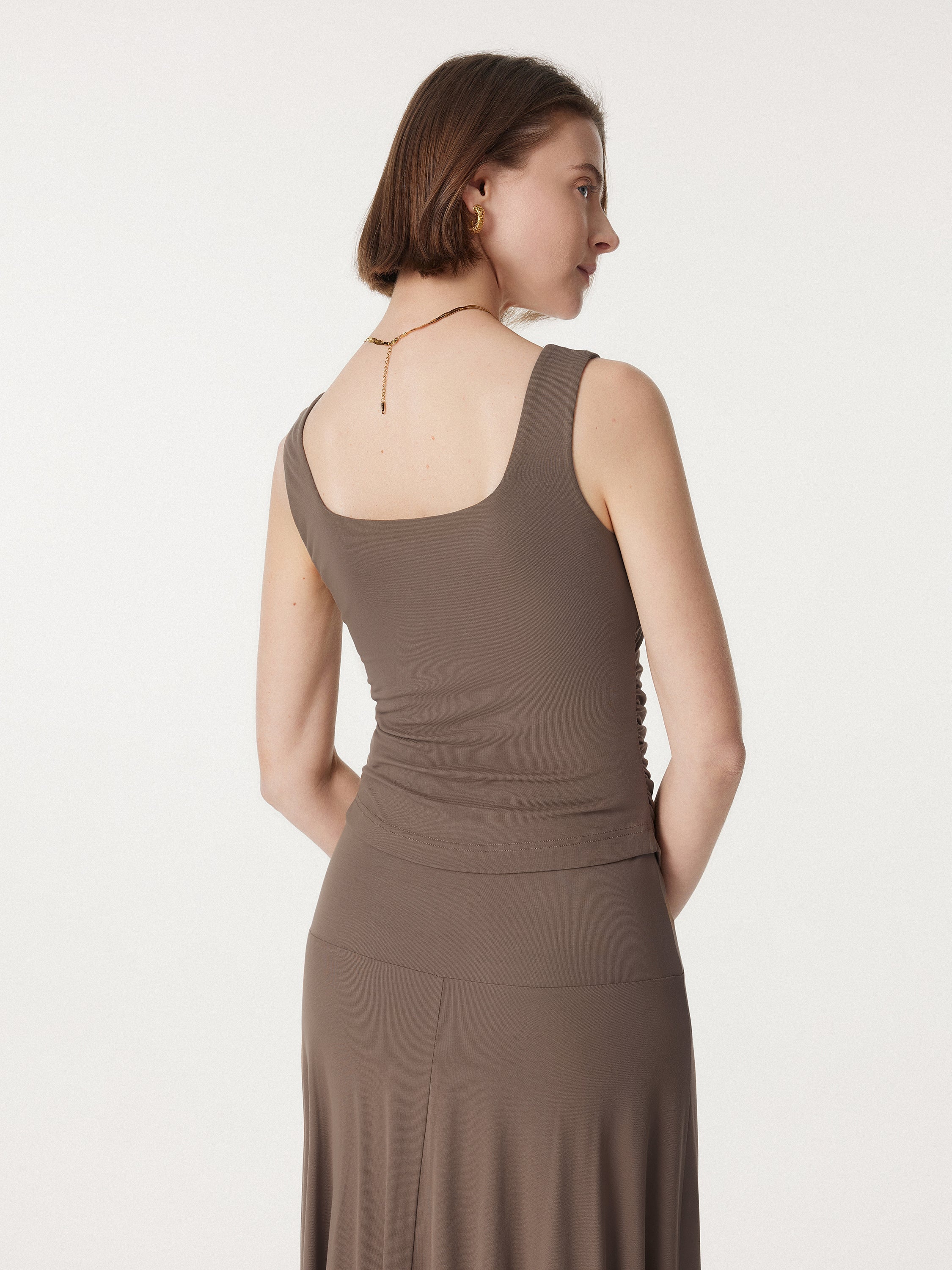 Airy Square Neck Side Ruched Brami Tank