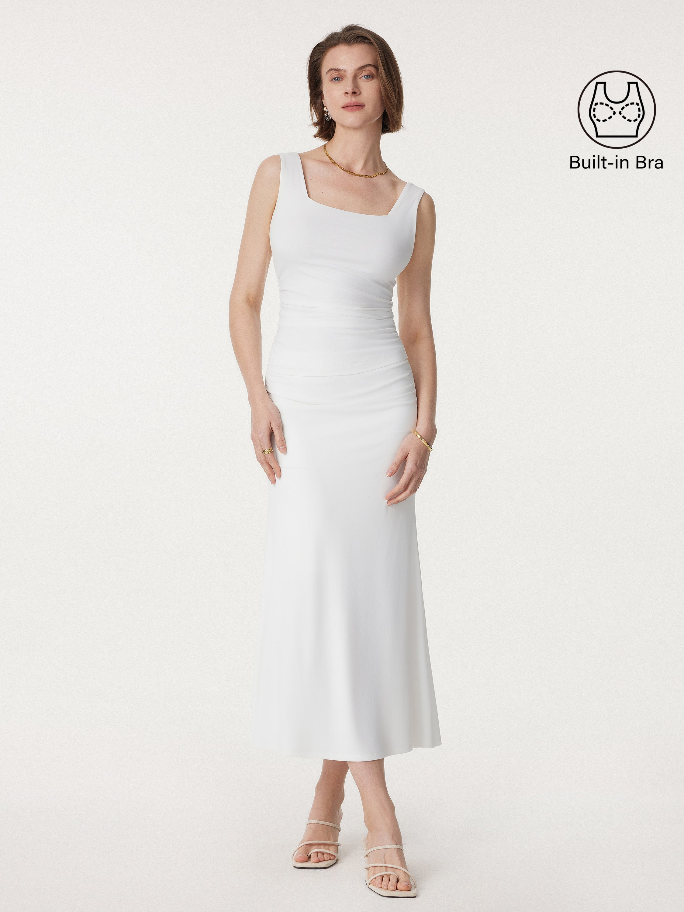 Airy Square Neck Side Ruched Brami Tank
