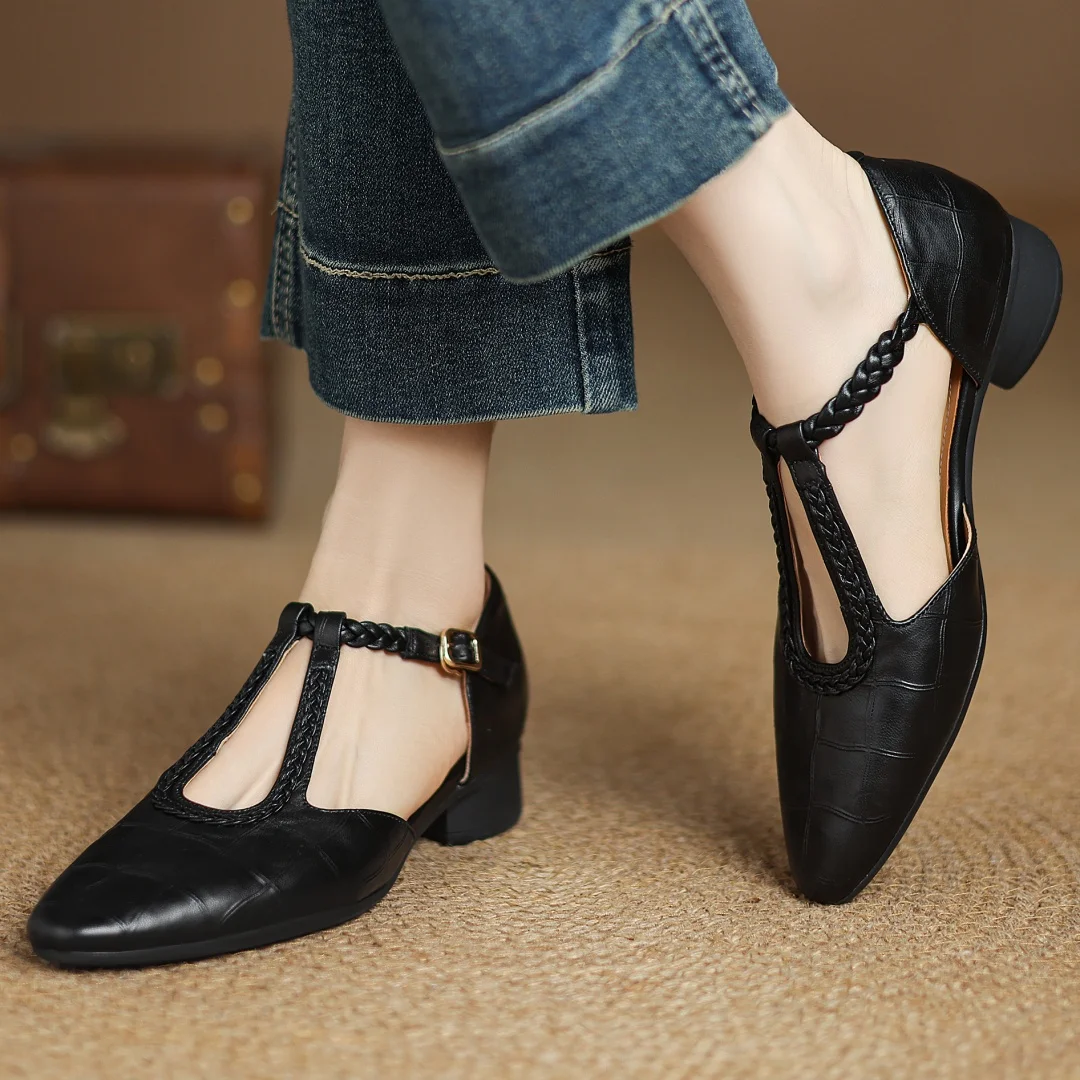 Velor Kepa Leather Mary Janes