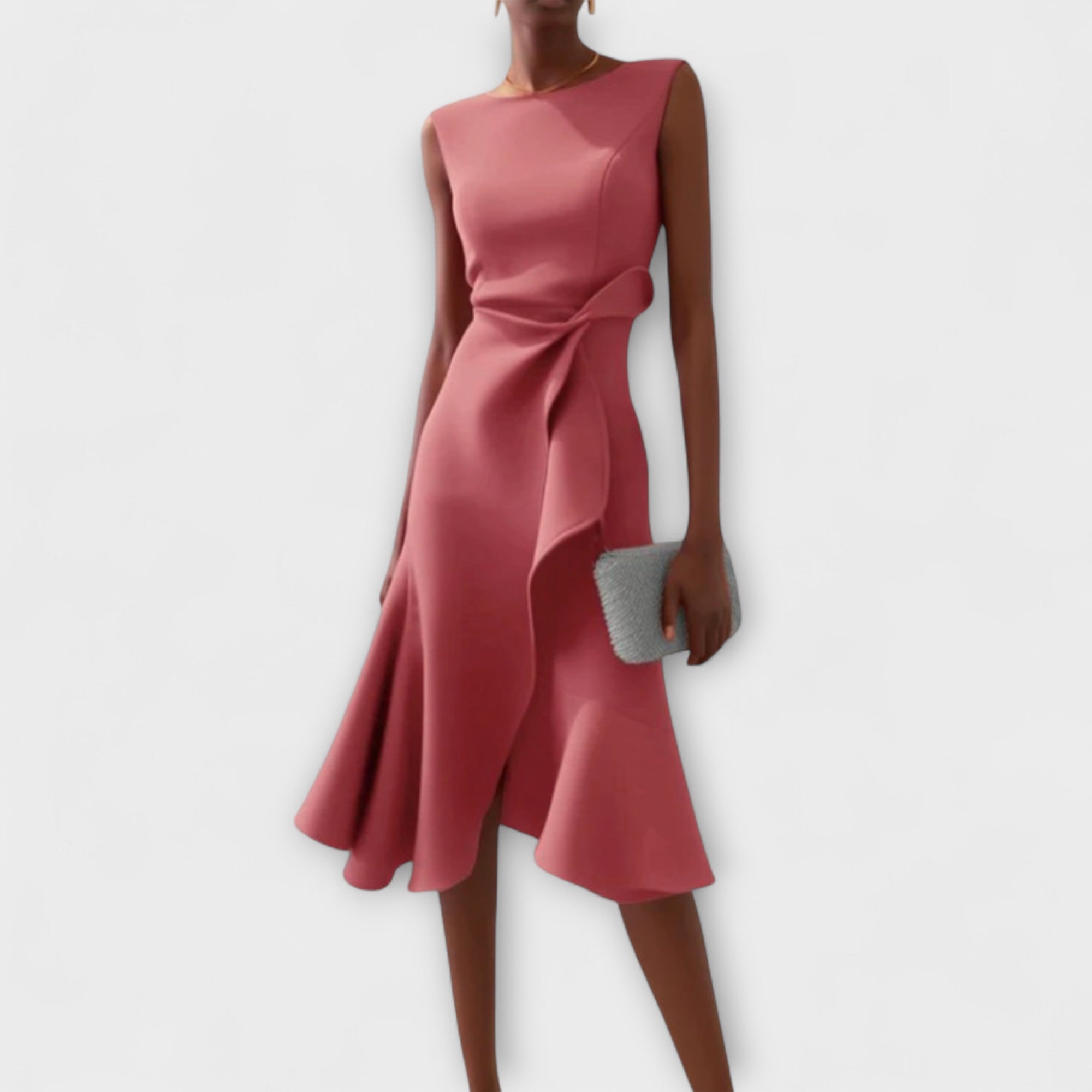 Josie – Soft Drape Midi Dress with Gentle Shape