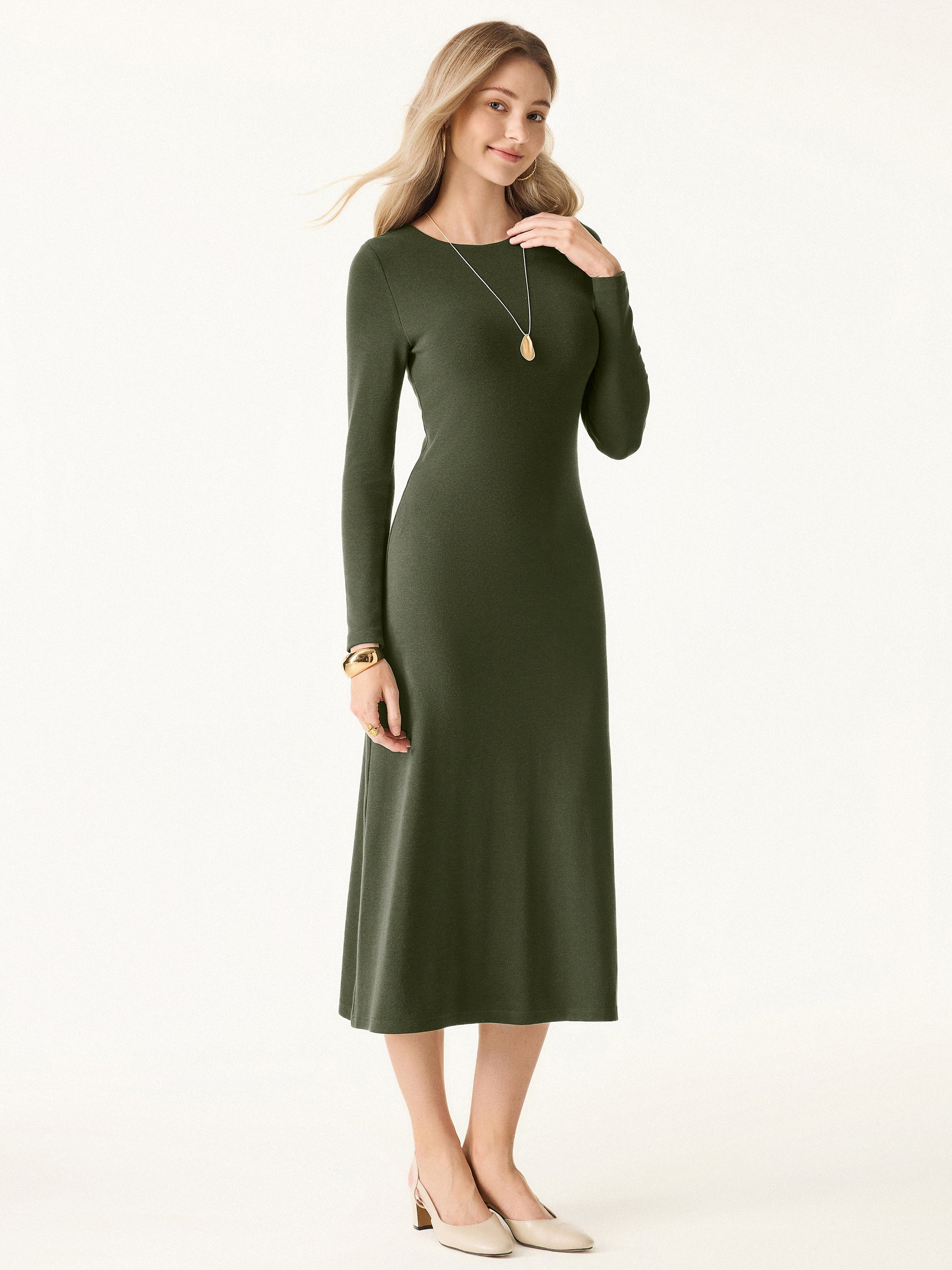 Essential Round Neck Long Sleeve Midi Brami Dress