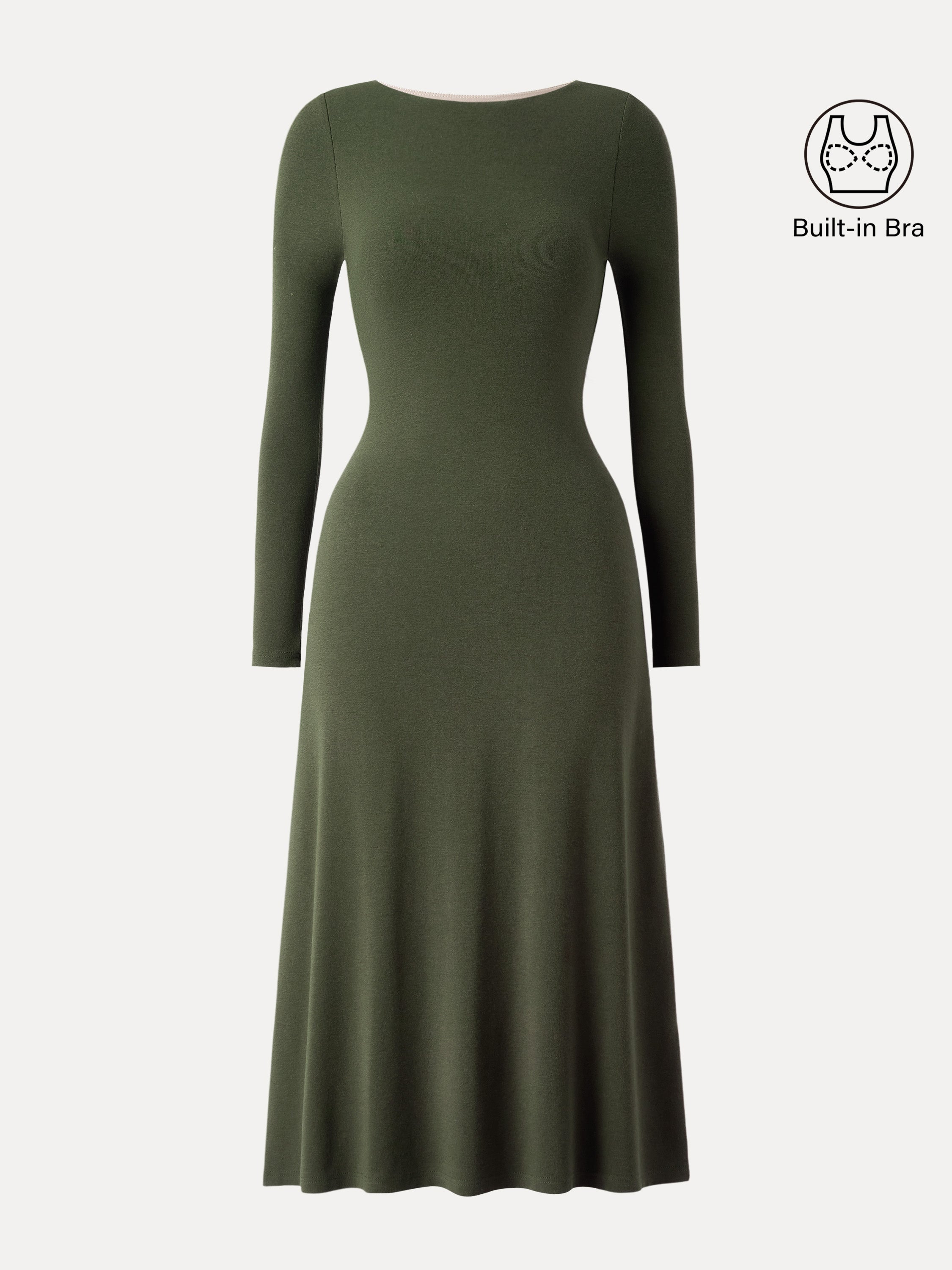 Essential Round Neck Long Sleeve Midi Brami Dress