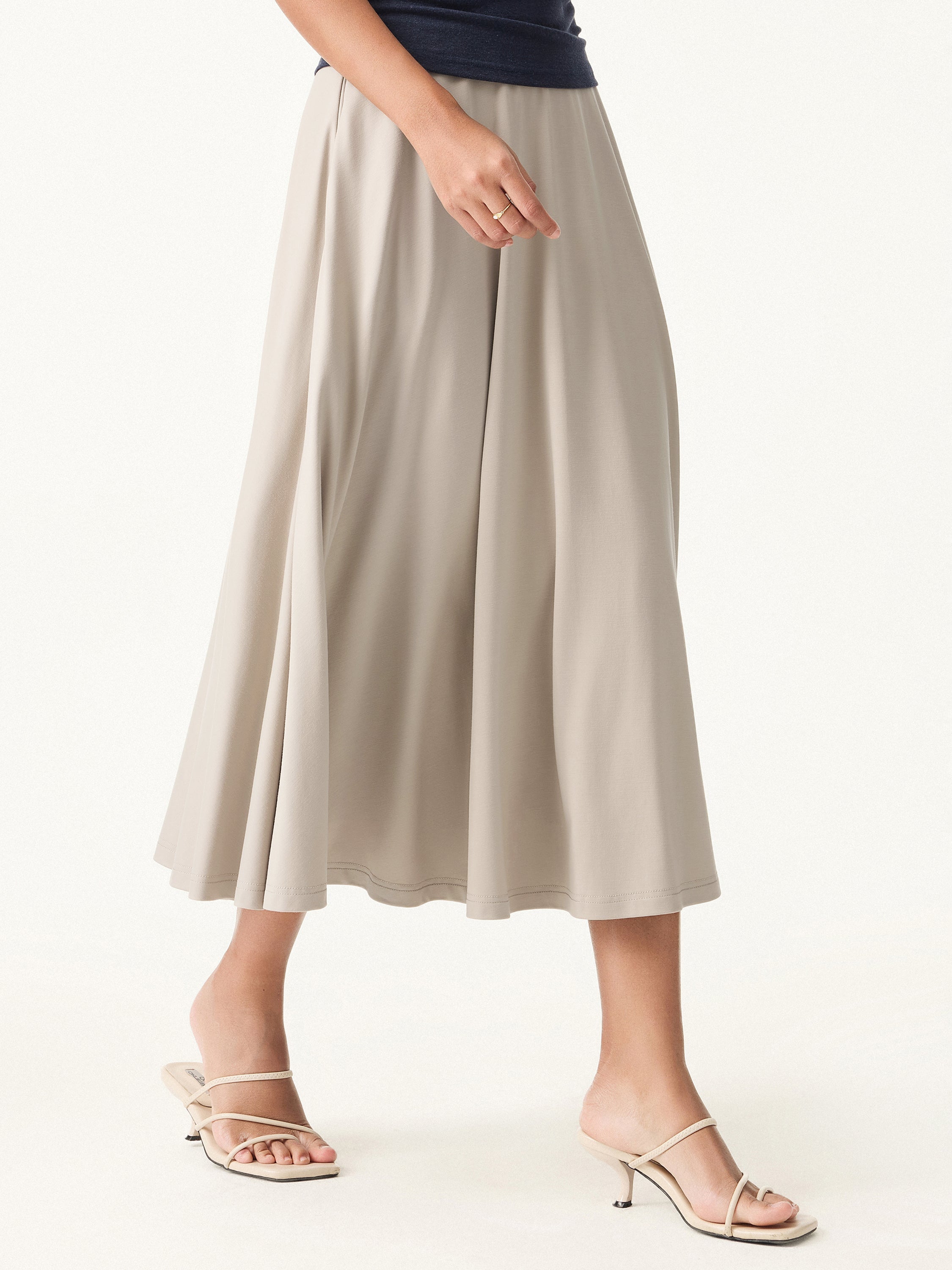 Icy Ponte A-line Midi Skirt with Pockets