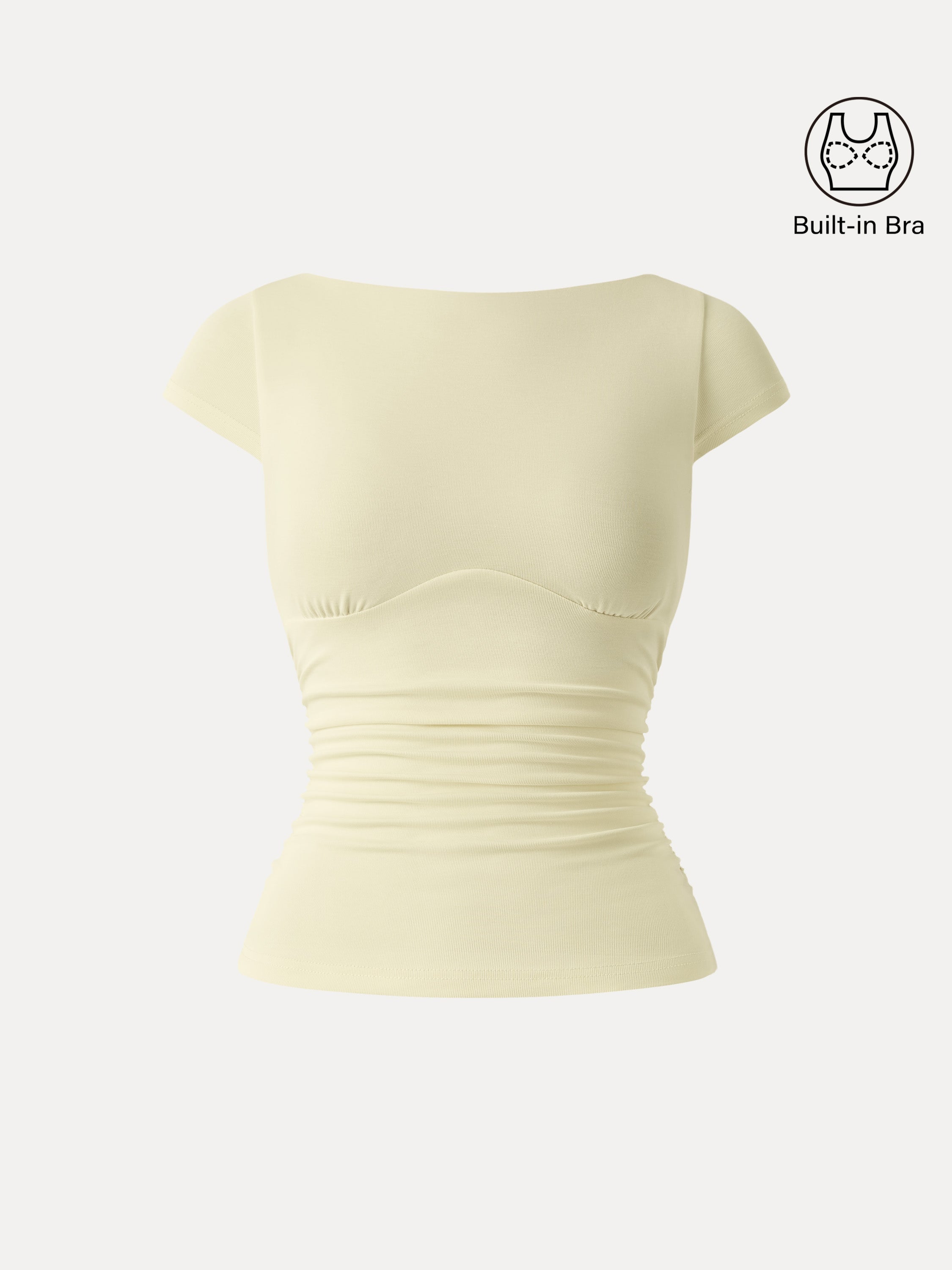2Pcs Set Sandwashed Boatneck Cap Sleeve Brami & A-line Mini Skirt with Built-in Shorts