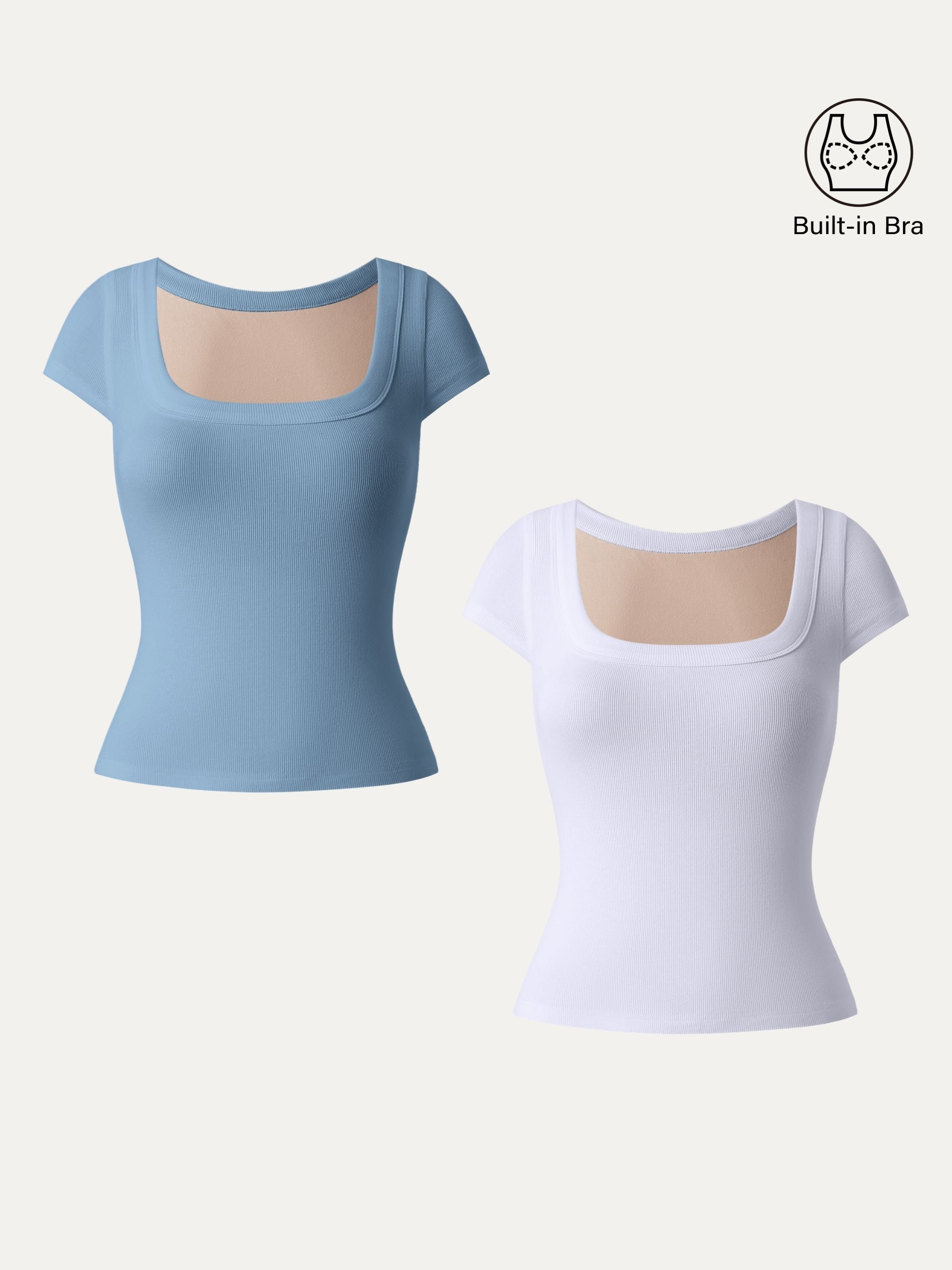2Pcs Set Stretch Cotton Square Neck Cap Sleeve Brami