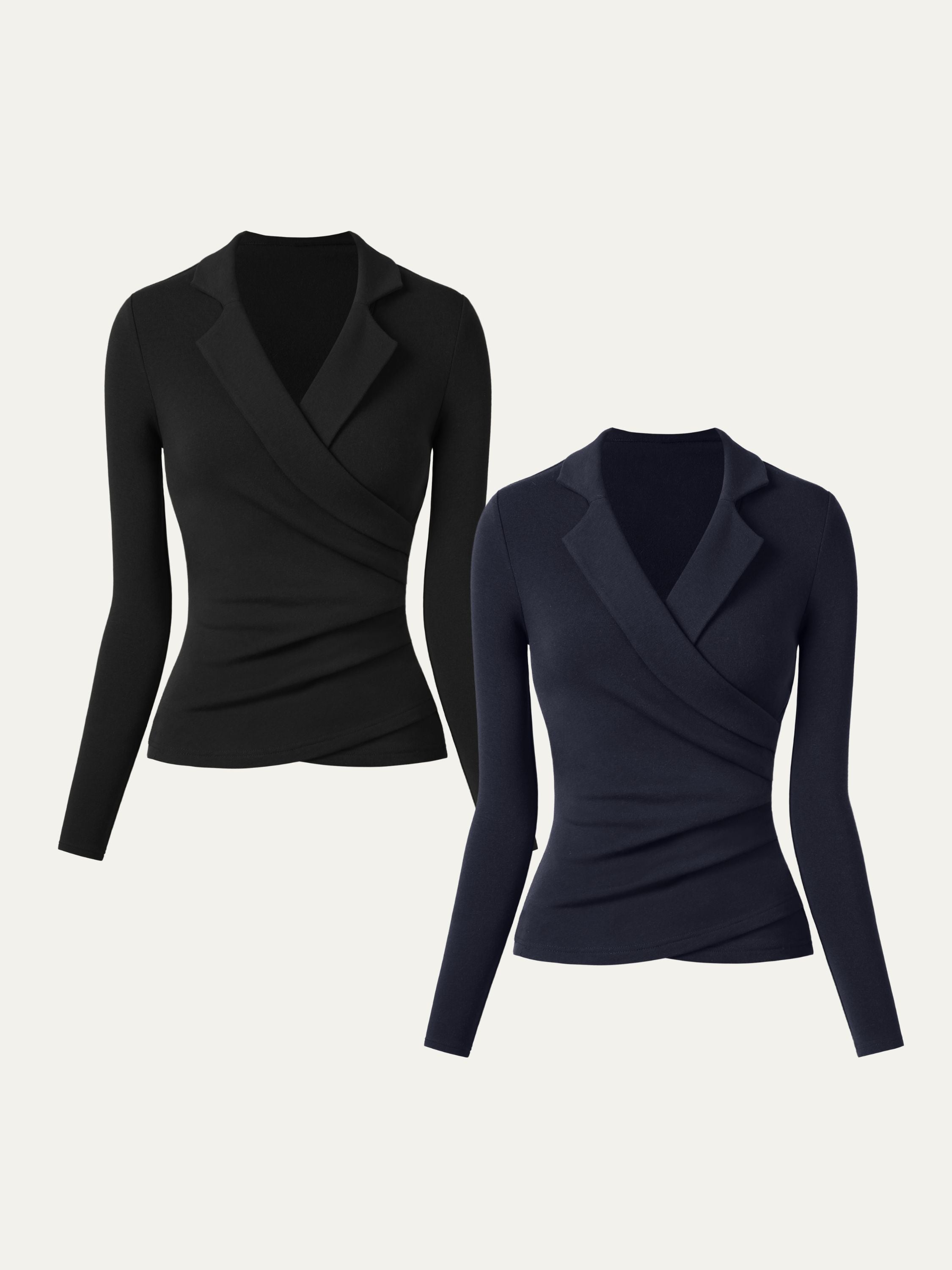 2Pcs Set Collared Surplice Top