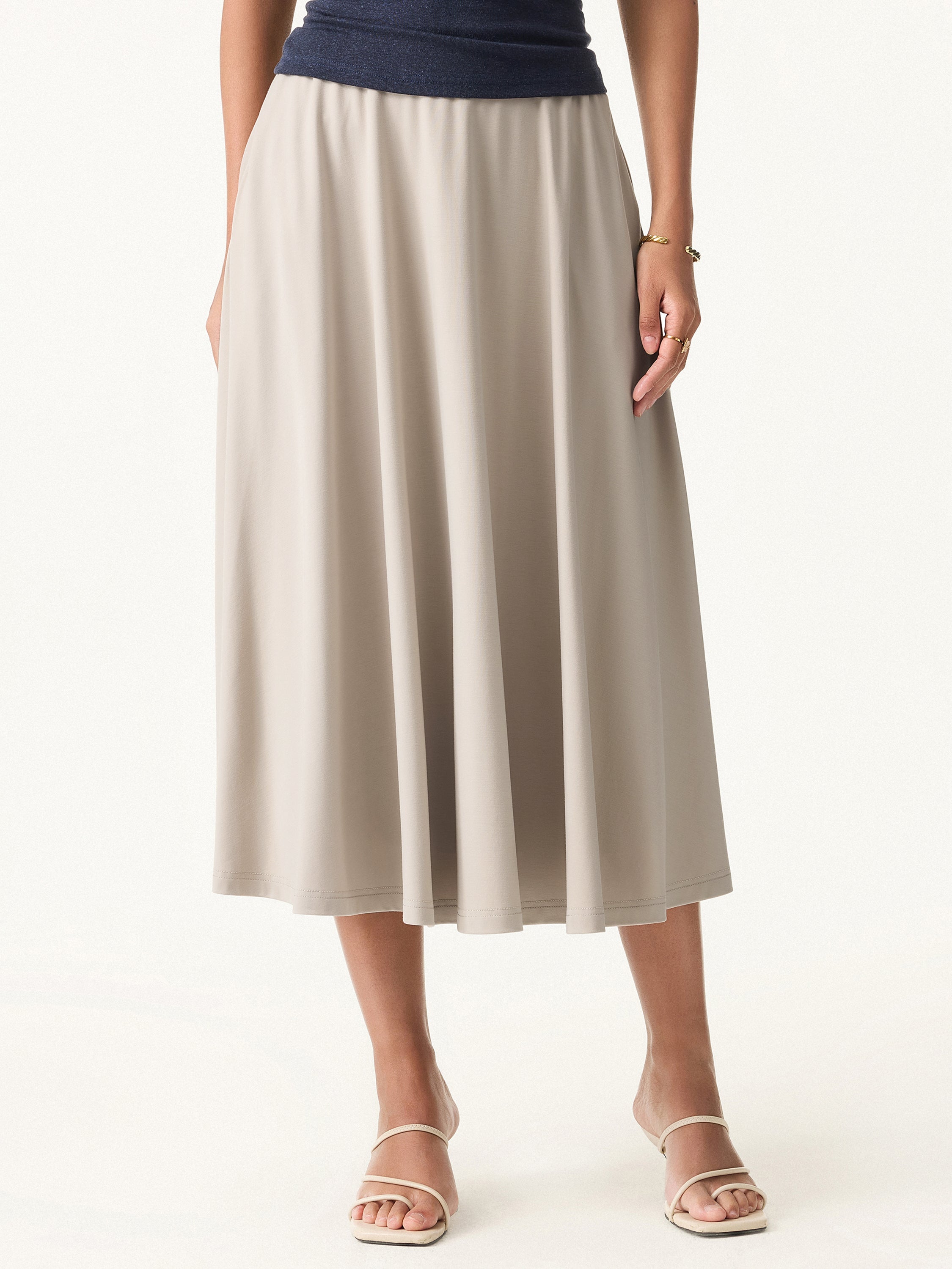 Icy Ponte A-line Midi Skirt with Pockets