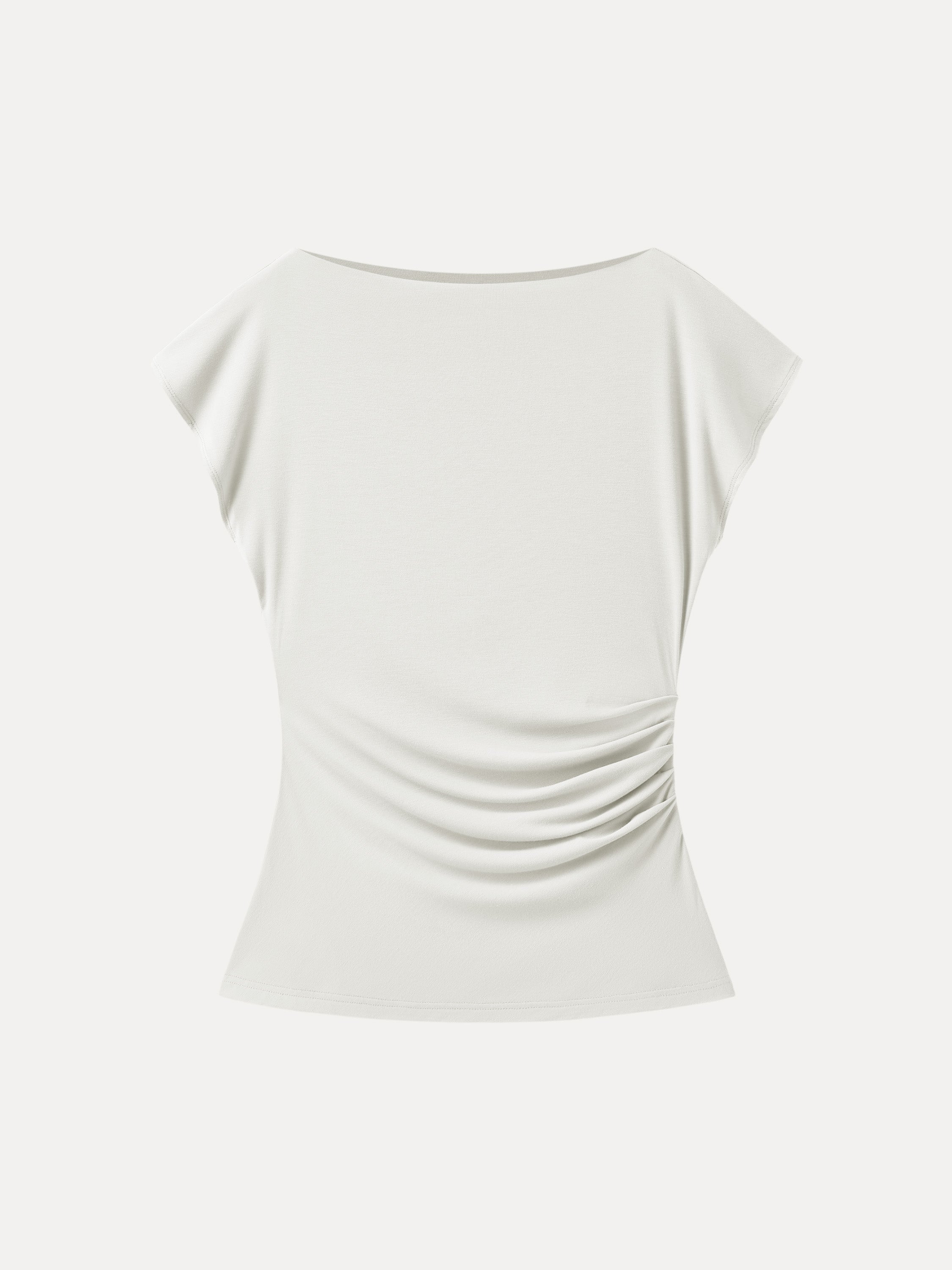 Boatneck Flutter Sleeve Side Tucked Long Tee
