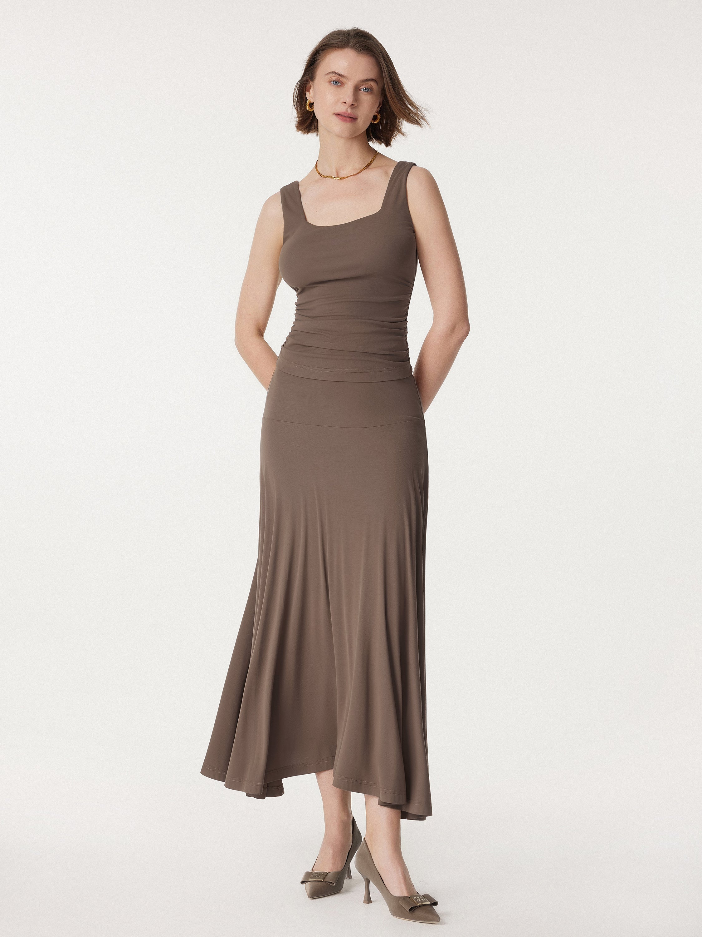 Airy Square Neck Side Ruched Brami Tank