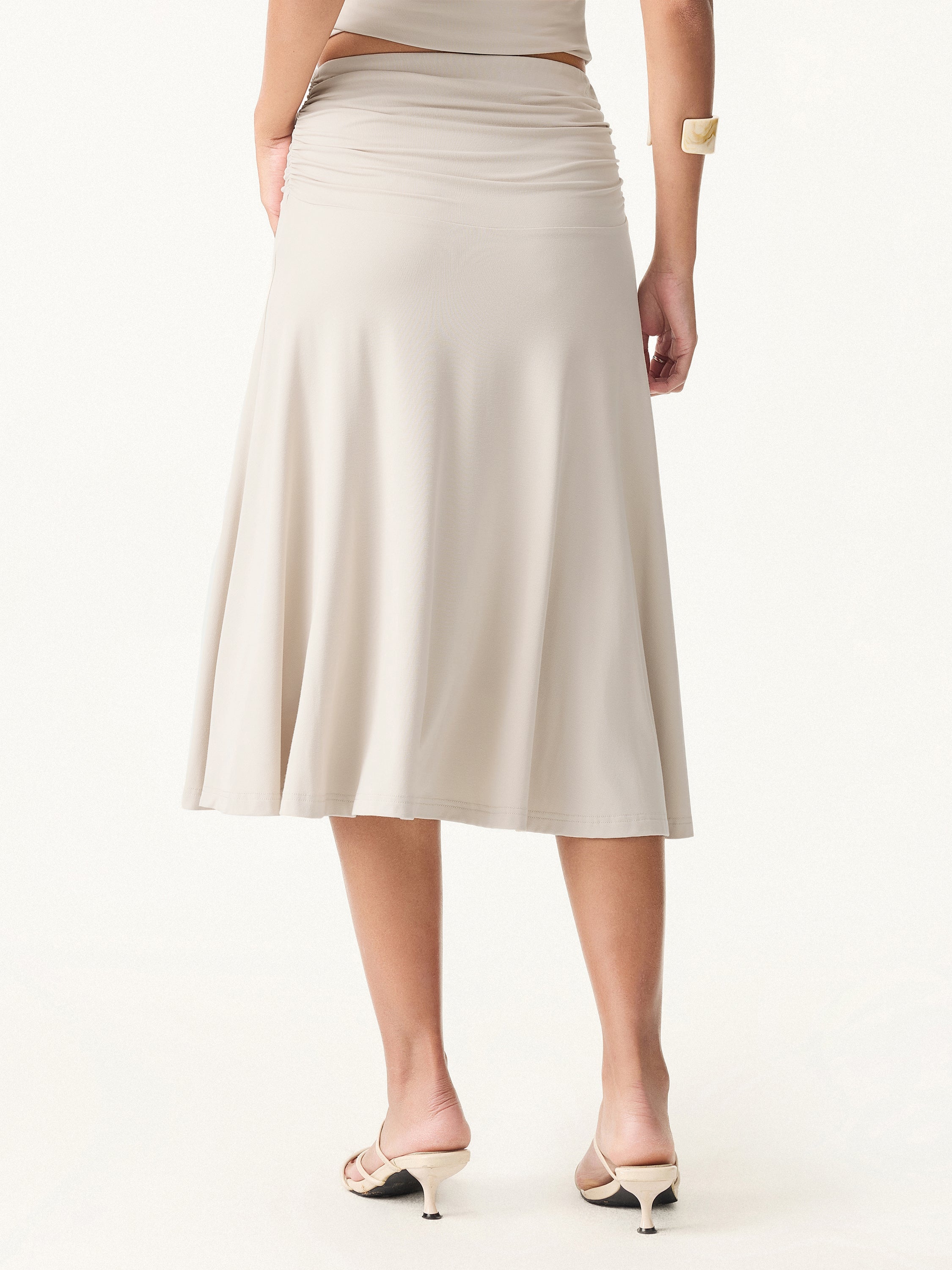 2Pcs Set Elastic Open Back Brami Tank & Flowy Side Ruched A-line Midi Skirt