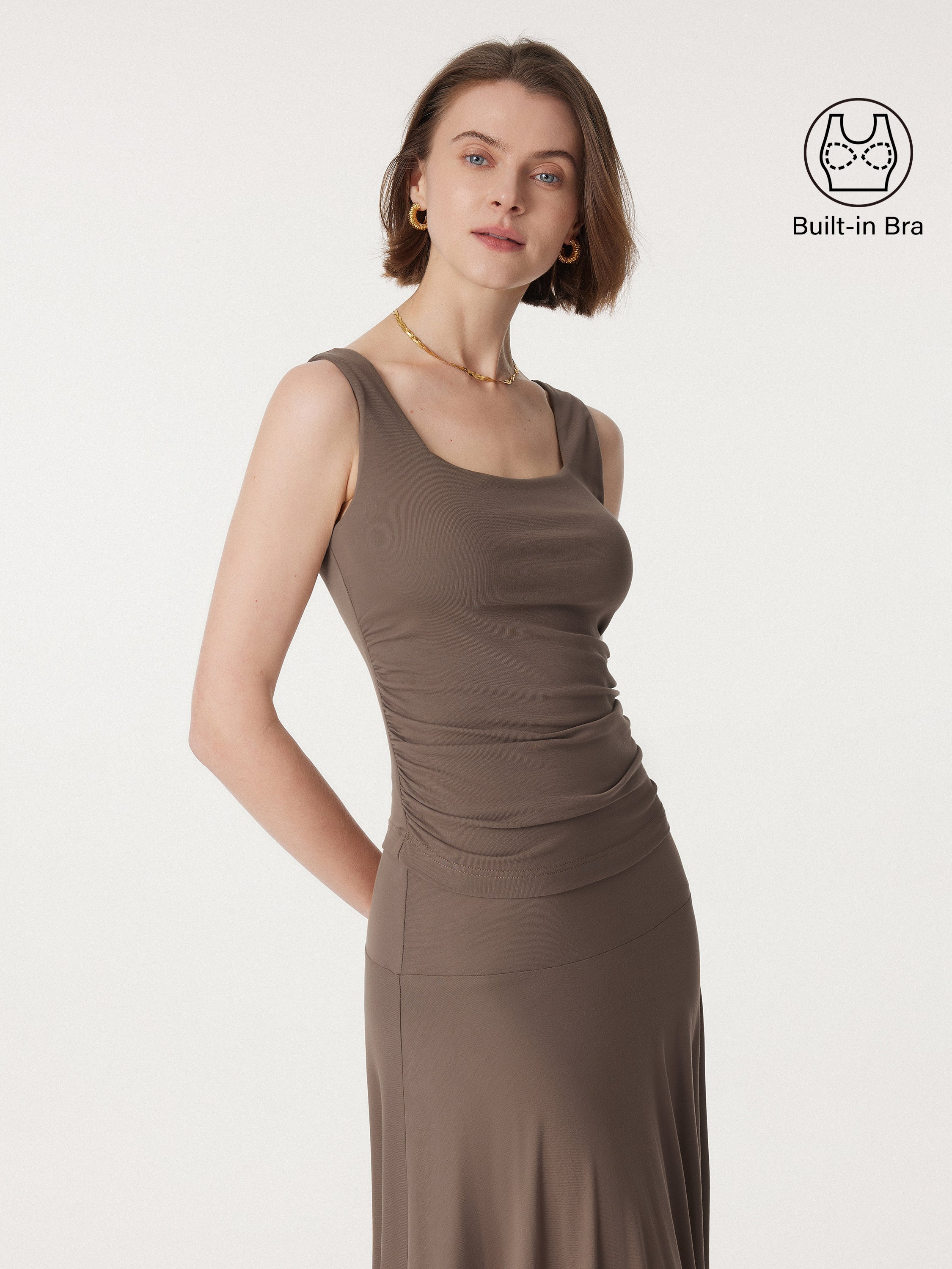 Airy Square Neck Side Ruched Brami Tank